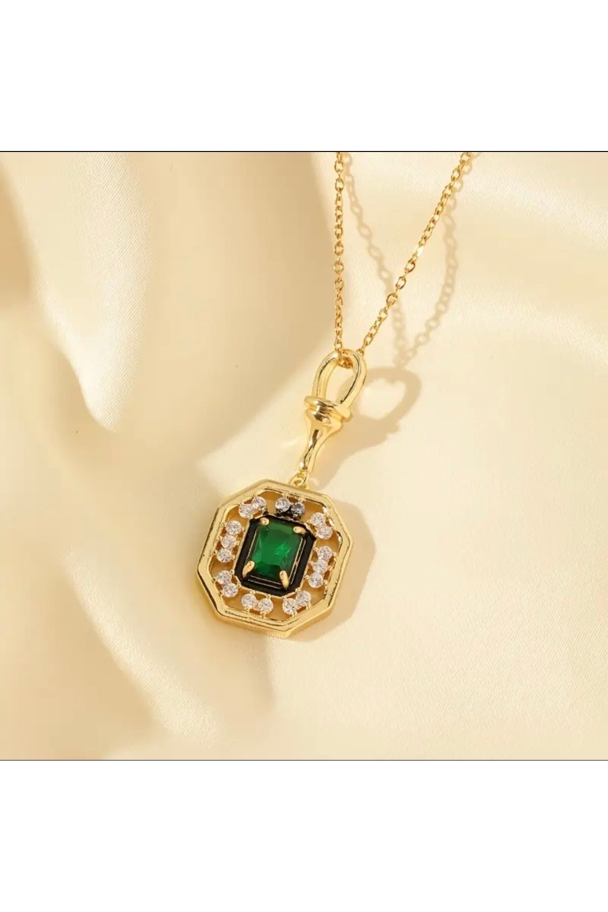 Manu Collection Kadın trend gold yeşil taşlı paslanmaz çelik kolye özel seri