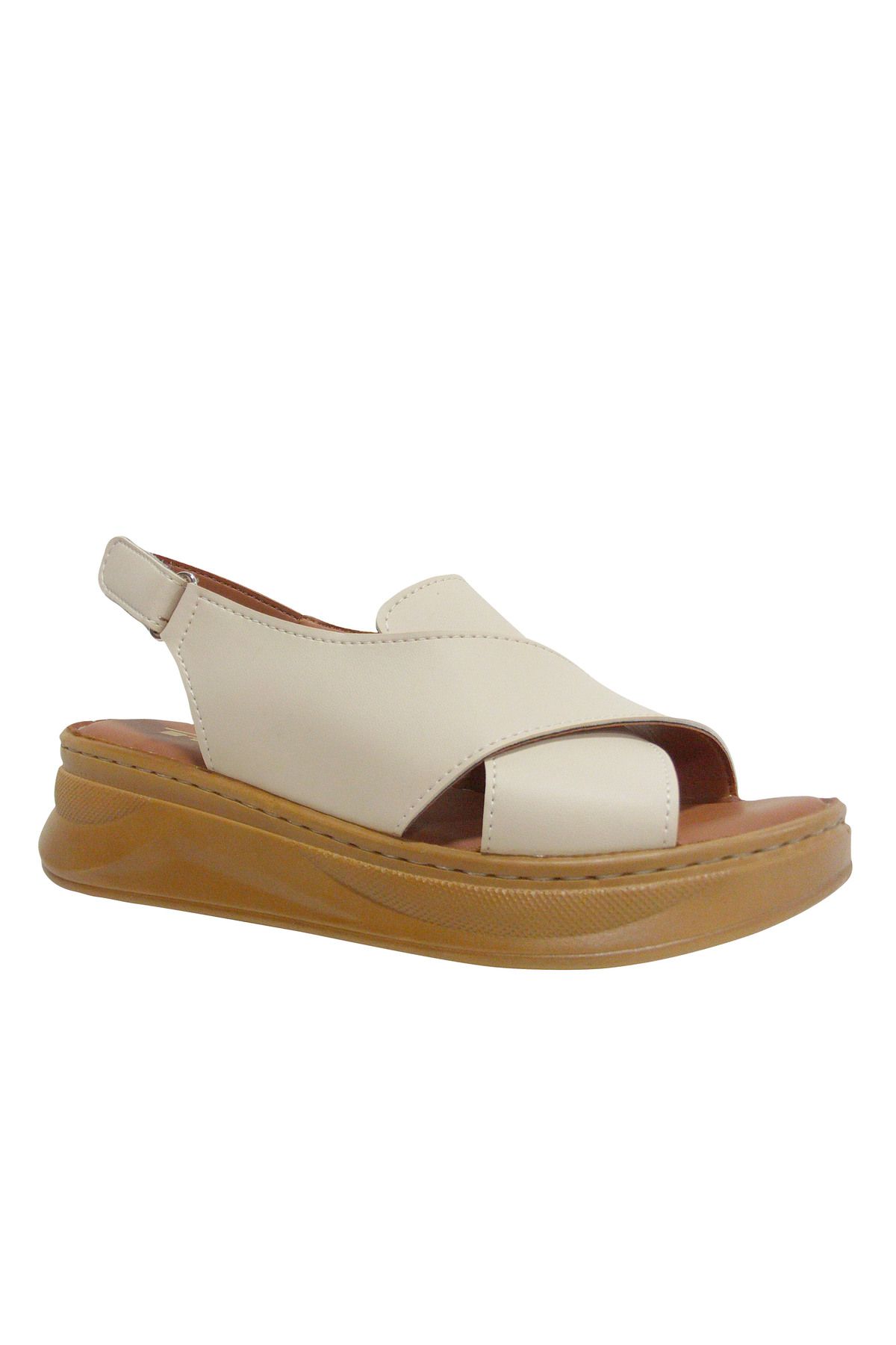 PUNTO Bej Krem Cırtlı Anatomik Comfort Sandalet