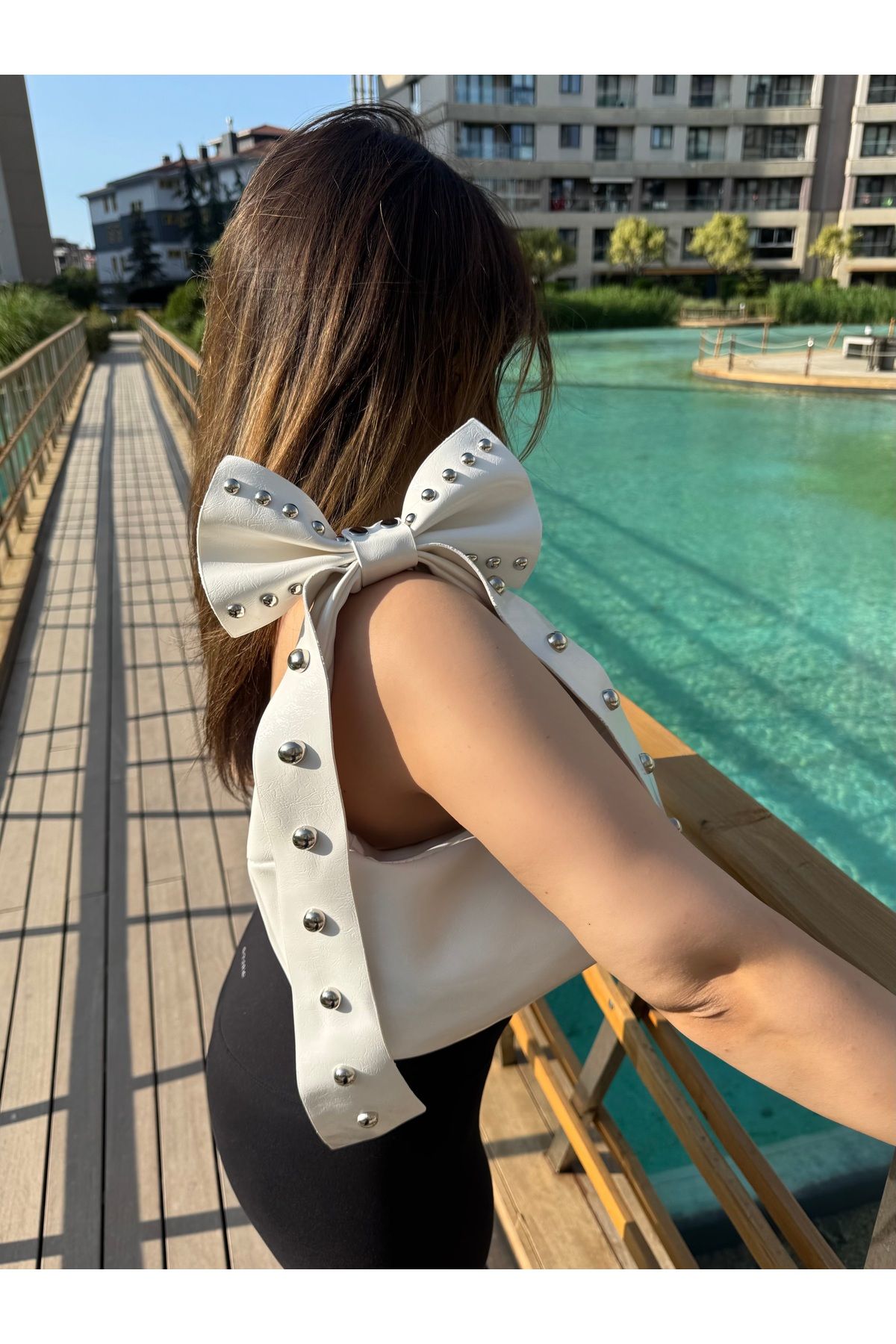 Goldies Bag Kadın Beyaz Kurdele Model Zımba Detaylı Mıknatıs Kapamalı Baget El Ve Omuz Çantasıa