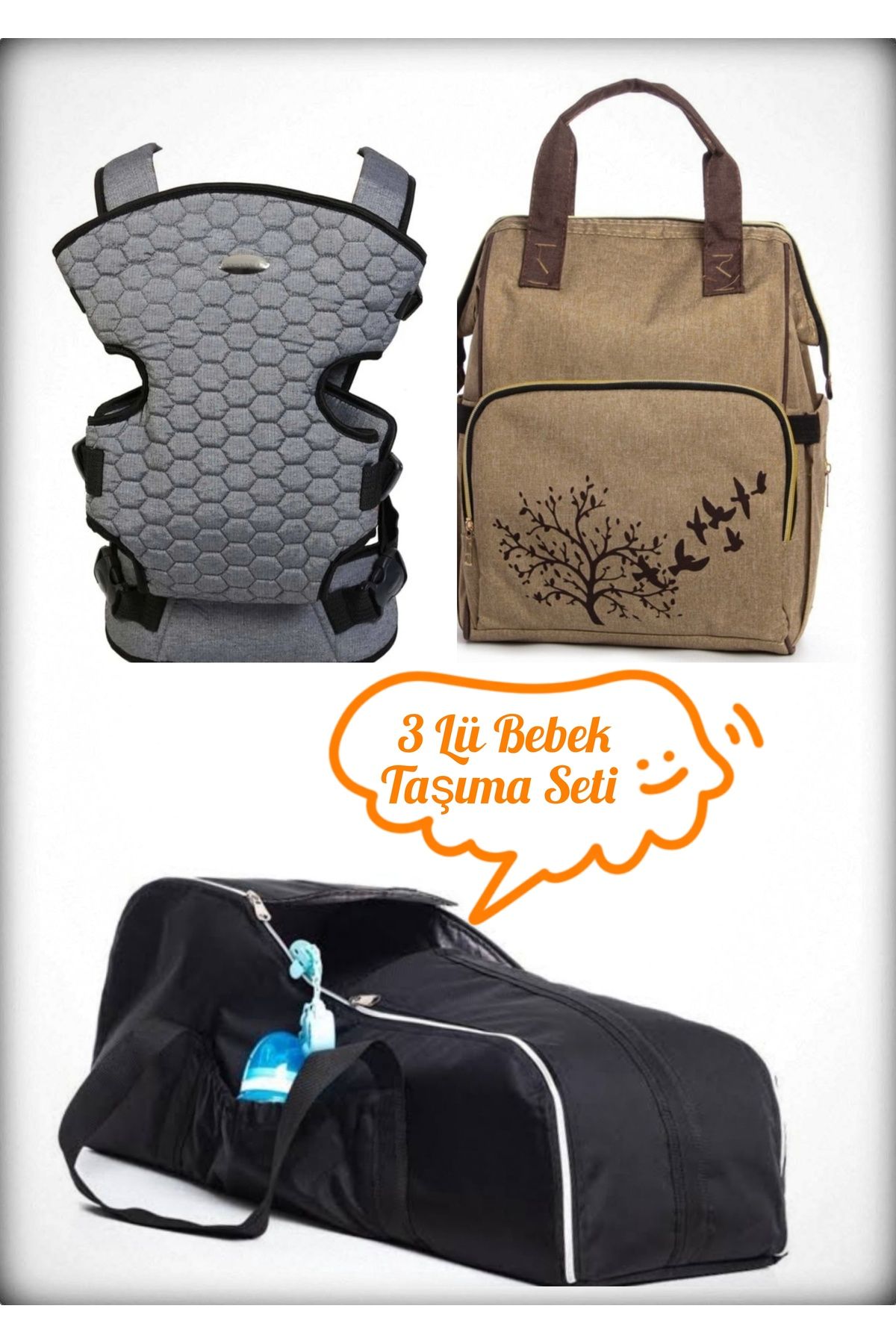 DERİNBEBE 3 Lü Bebek Taşıma Seti En İyi Anne Bebek Çantası Portbebe ve Kanguru Modelleri