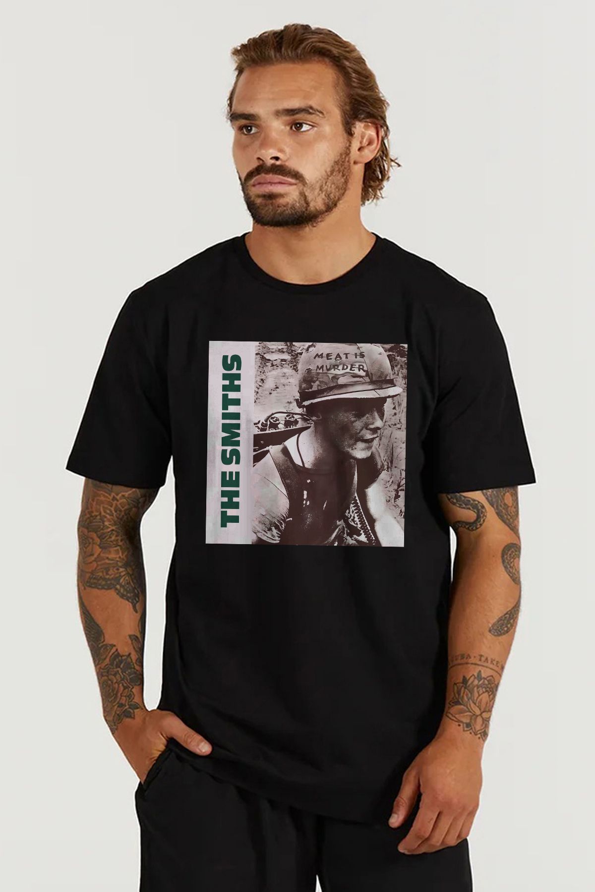 MODA The Smiths Baskılı Oversize Kalıp Siyah Geniş Bol Kesim Erkek Tişört