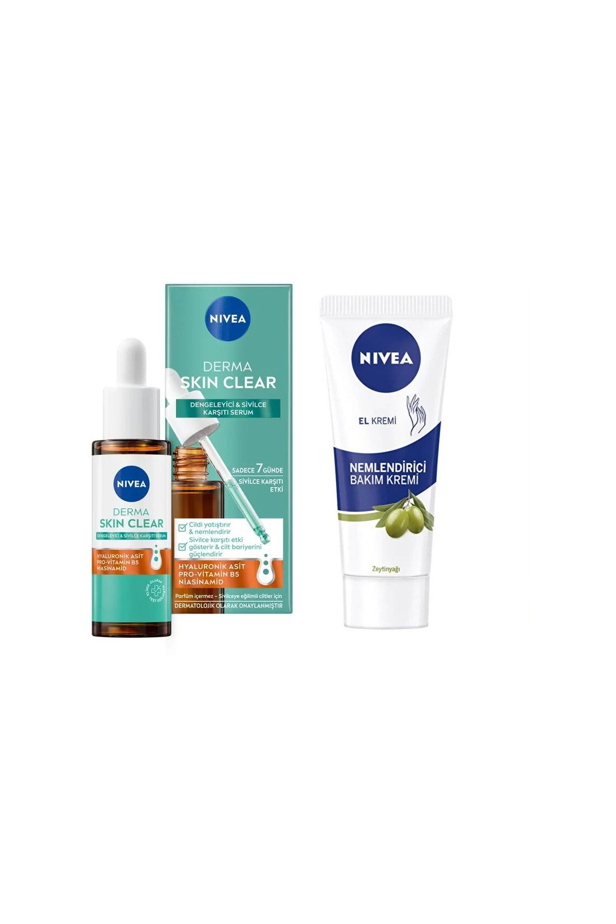 NIVEA Derma Skin Clear Dengeleyici Ve Karşıtı Serum 30 ML + Zeytinyağlı El kremi 75 ML