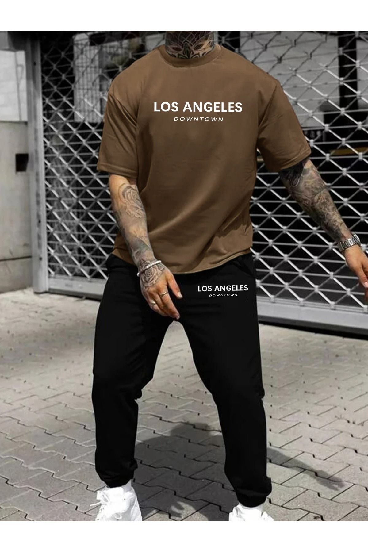 WOODROFFE Erkek Los Angeles Downtown Baskılı T-Shirt & Eşofman Altı Alt Üst Takım Kombin