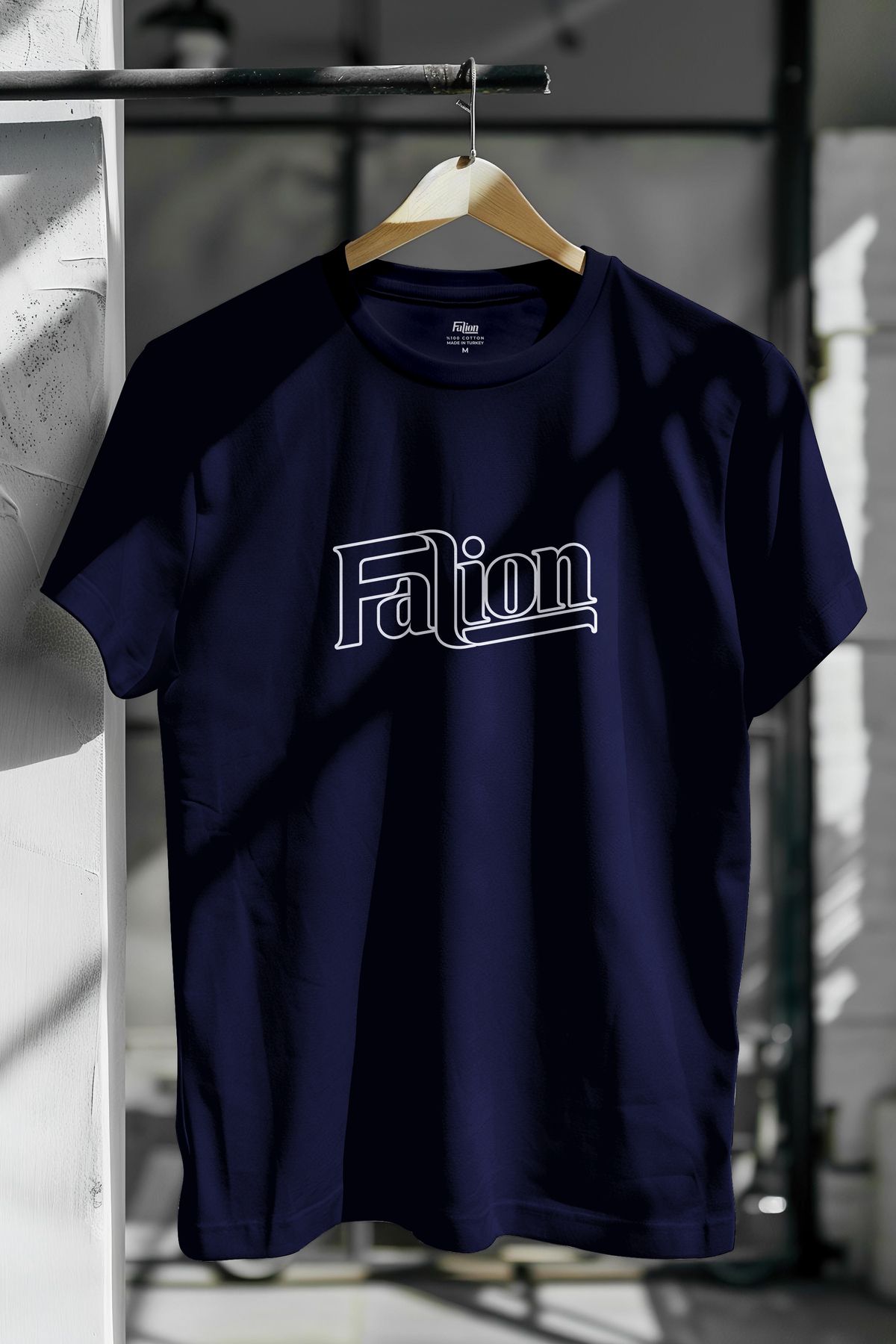Falion %100 Pamuk Logo Baskılı Slim Fit Dar Kesim Bisiklet Yaka Basic Tişört
