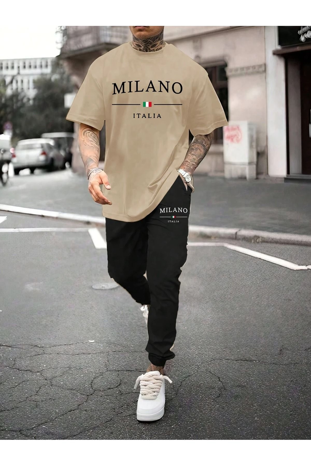 WOODROFFE Erkek Milona İtalia Baskılı T-Shirt & Eşofman Altı Alt Üst Takım Kombin