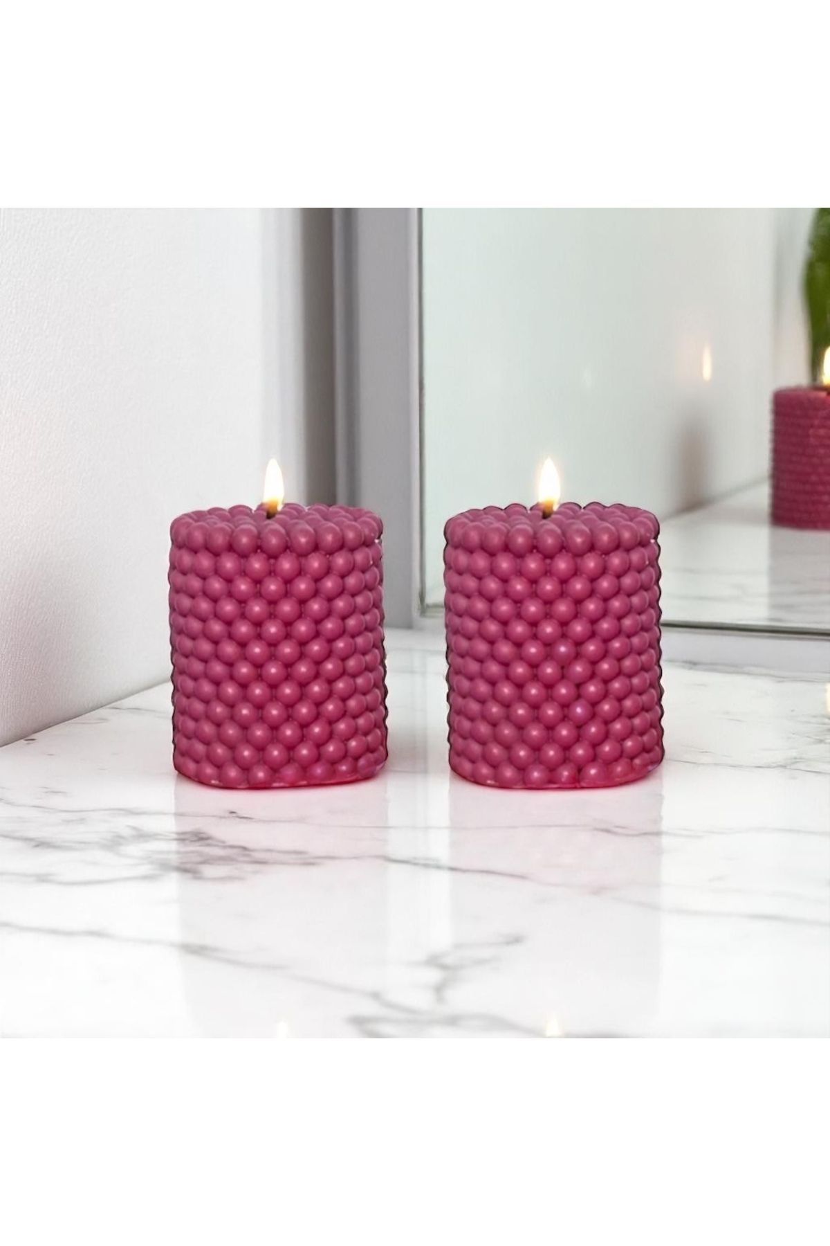 Light of Istanbul Mor Renk Top Kabarcıklı Silindir Mum %100 Doğal Soya Wax