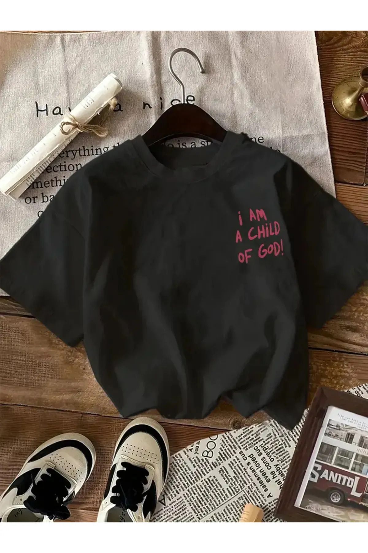 Koklonmoda Büyük Beden Unisex I Am A Child Of God Baskılı Oversize T-Shirt