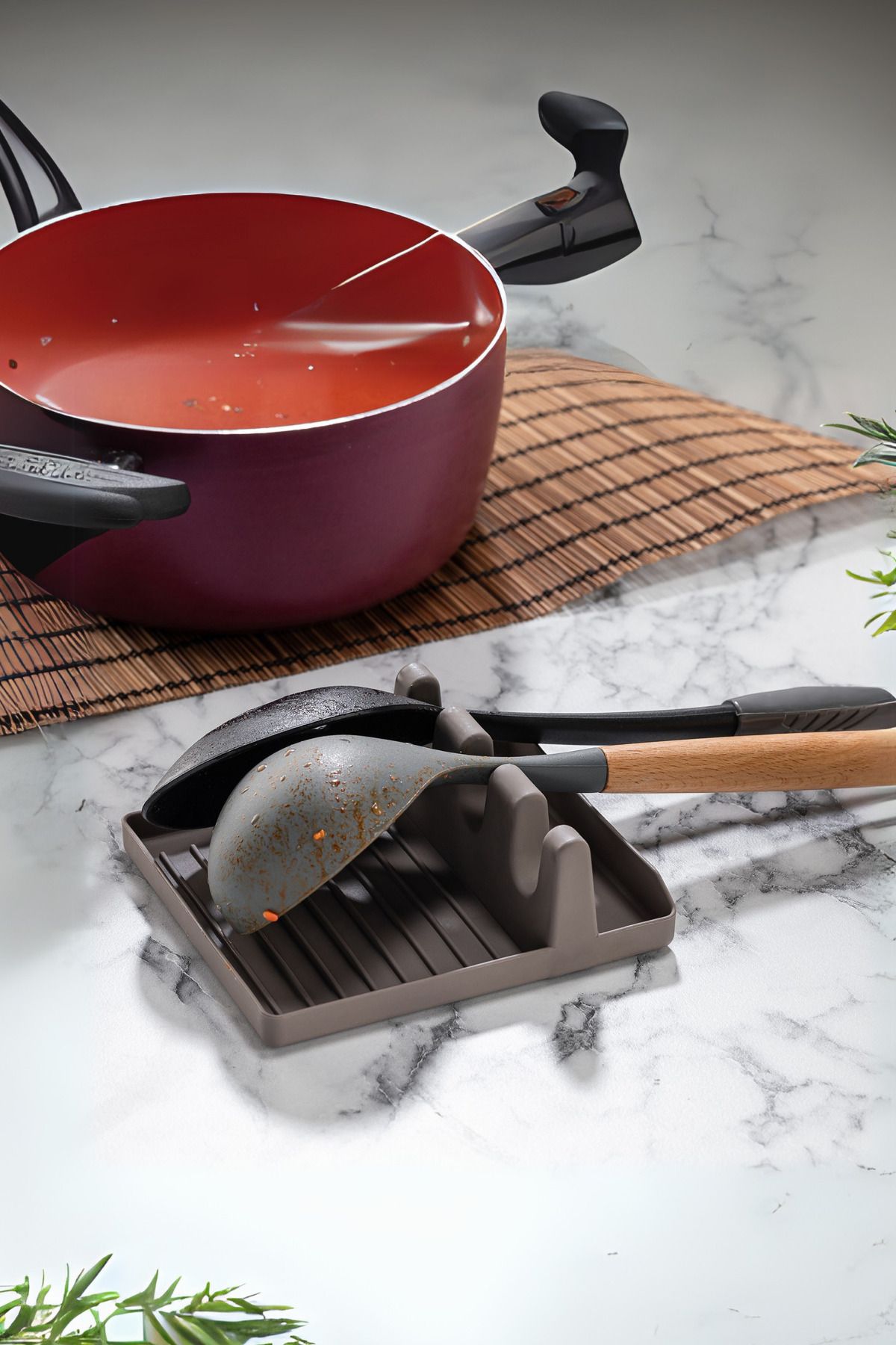 MRY Home Life Tabak Tutucu Ve Kaşıklık Tencere Kapağı Standı Kaşık Kepçe Altlığı Düzenleyici