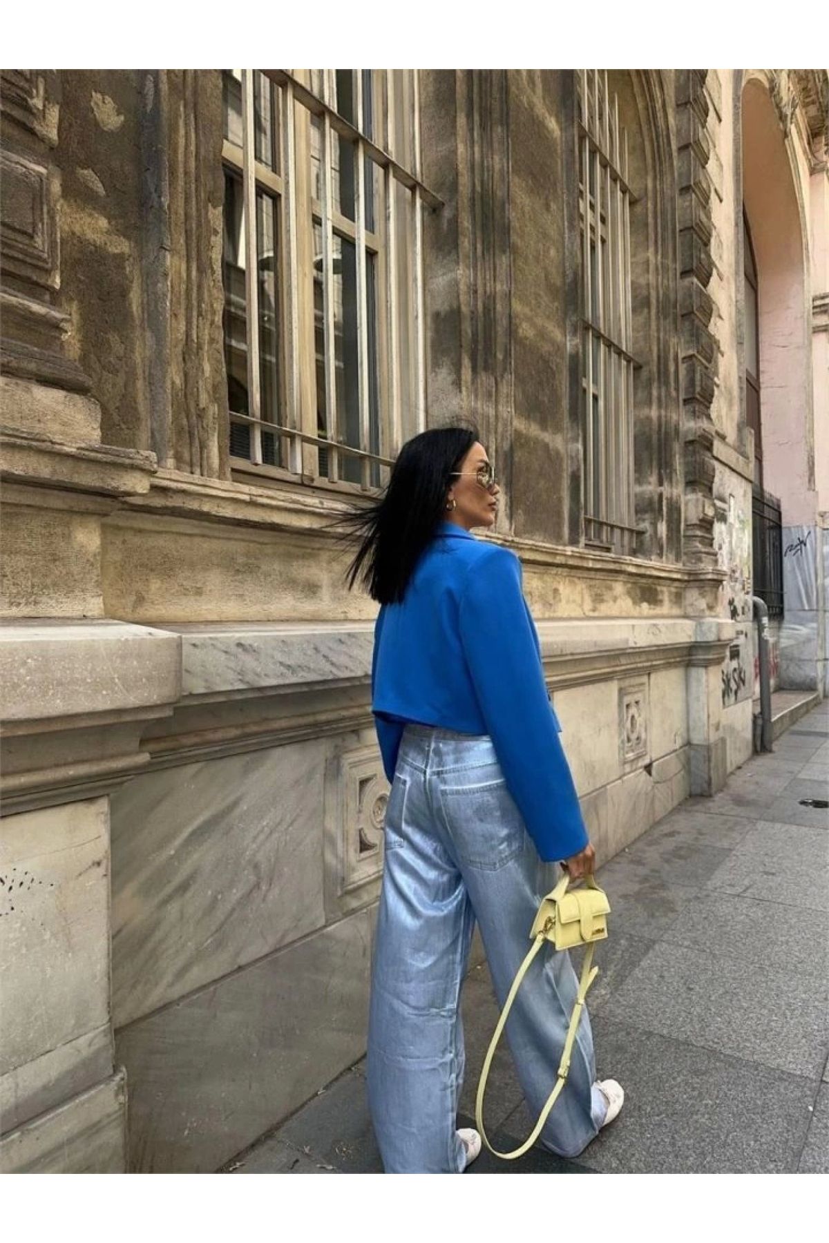 POLEXP Saks Rengi Crop Ceket - Trendy ve Şık Tasarım!