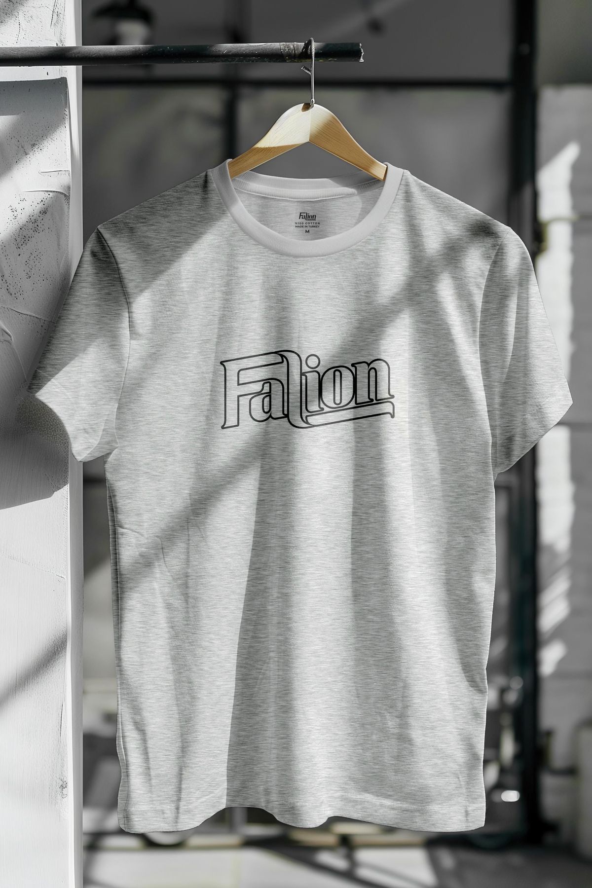 Falion %100 Pamuk Logo Baskılı Slim Fit Dar Kesim Bisiklet Yaka Basic Tişört