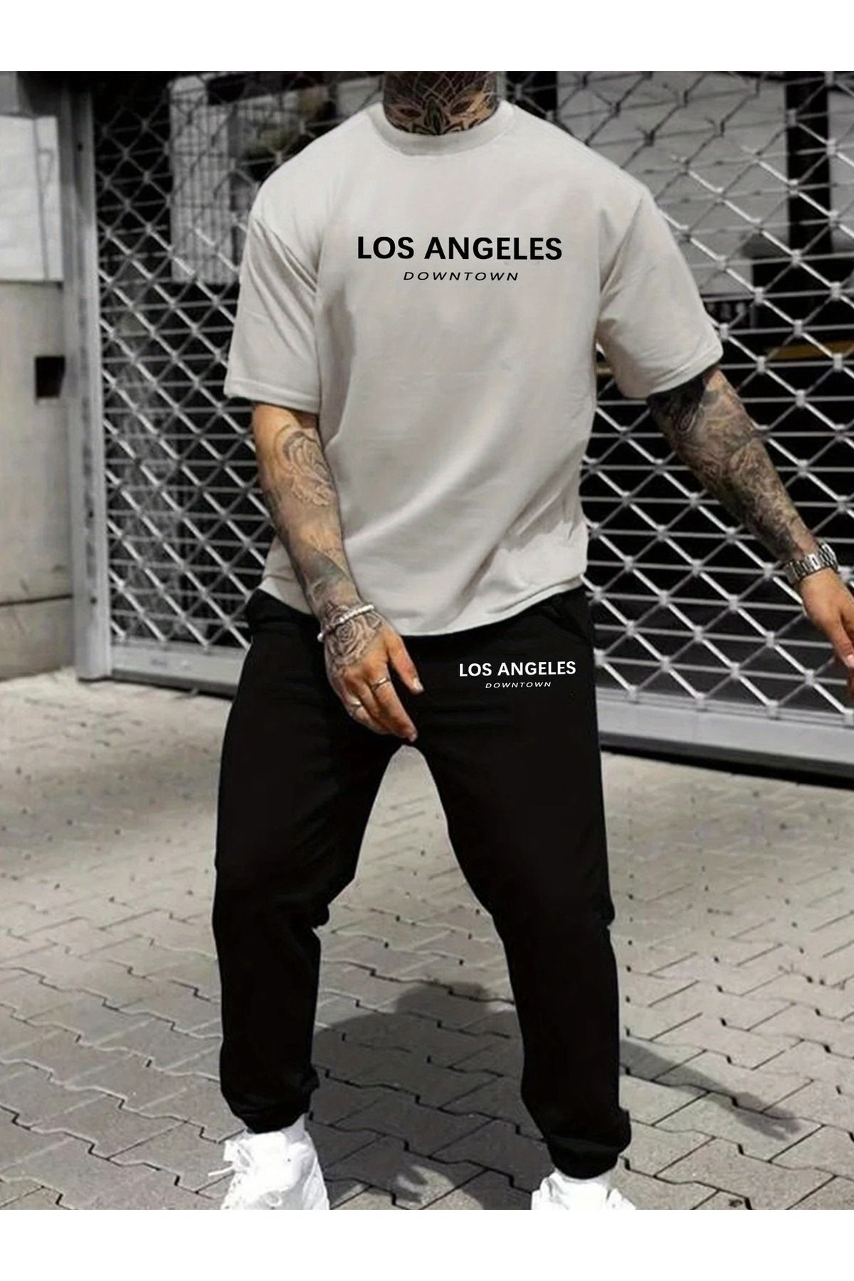 WOODROFFE Erkek Los Angeles Downtown Baskılı T-Shirt & Eşofman Altı Alt Üst Takım Kombin