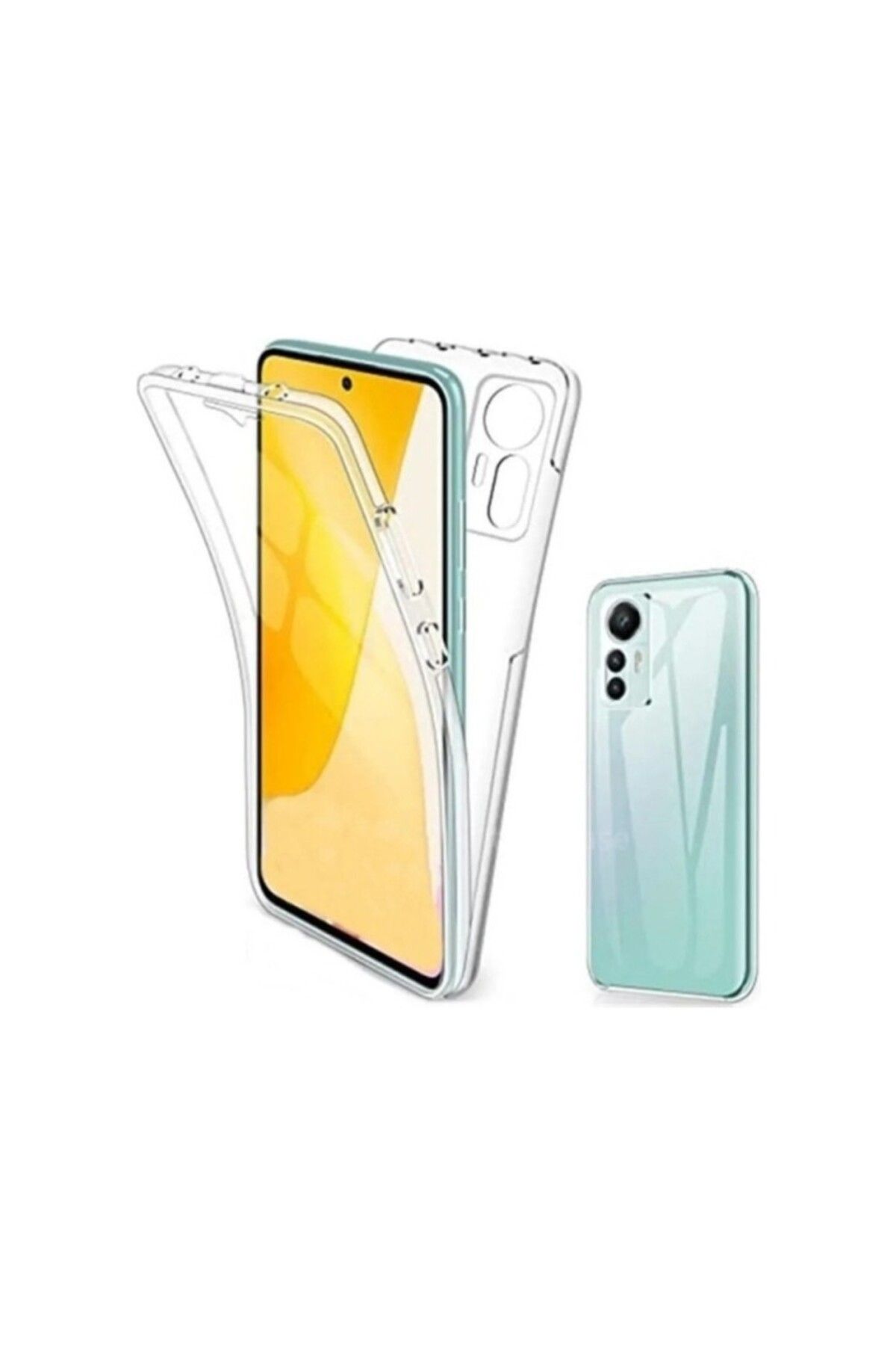 TezMax Xiaomi 12 Lite Uyumlu 360° Ön Arka Tam Koruyucu Şeffaf Silikon Full Body Kılıf