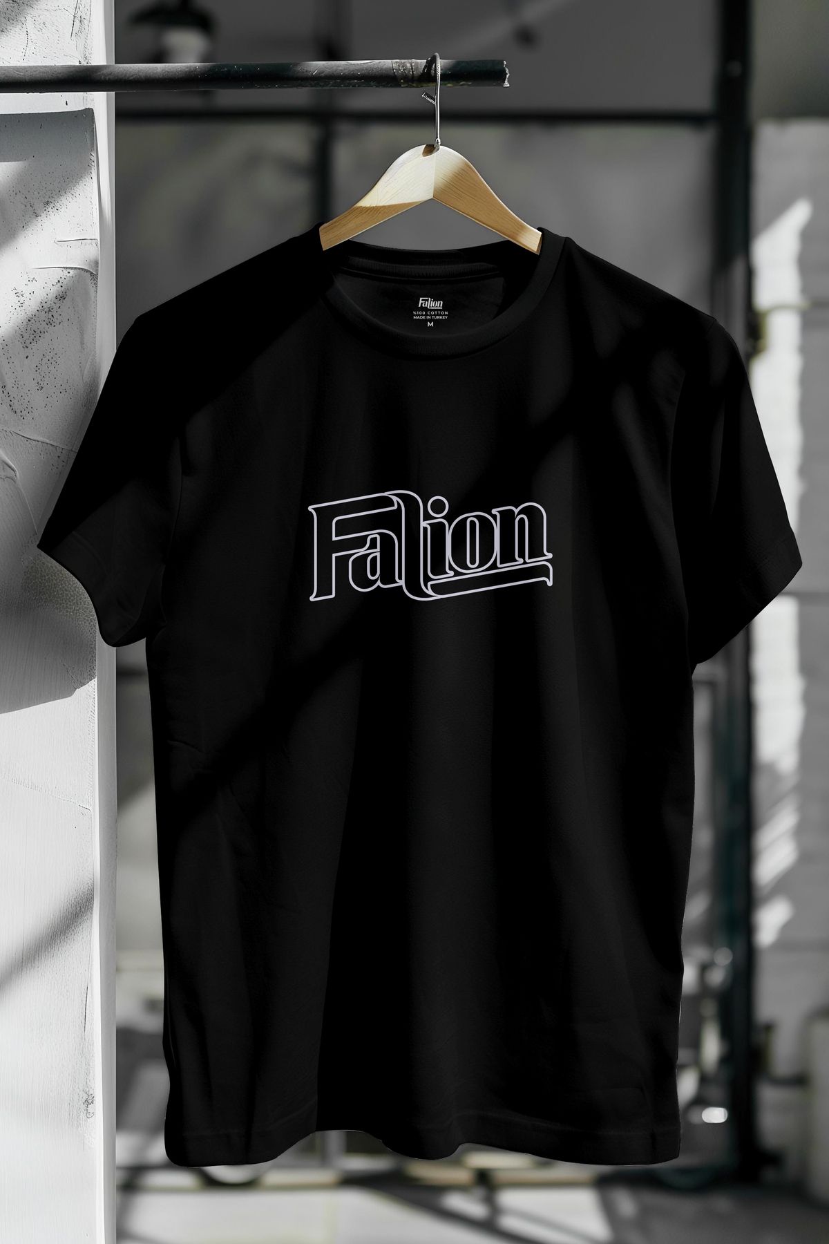 Falion %100 Pamuk Logo Baskılı Slim Fit Dar Kesim Bisiklet Yaka Basic Tişört