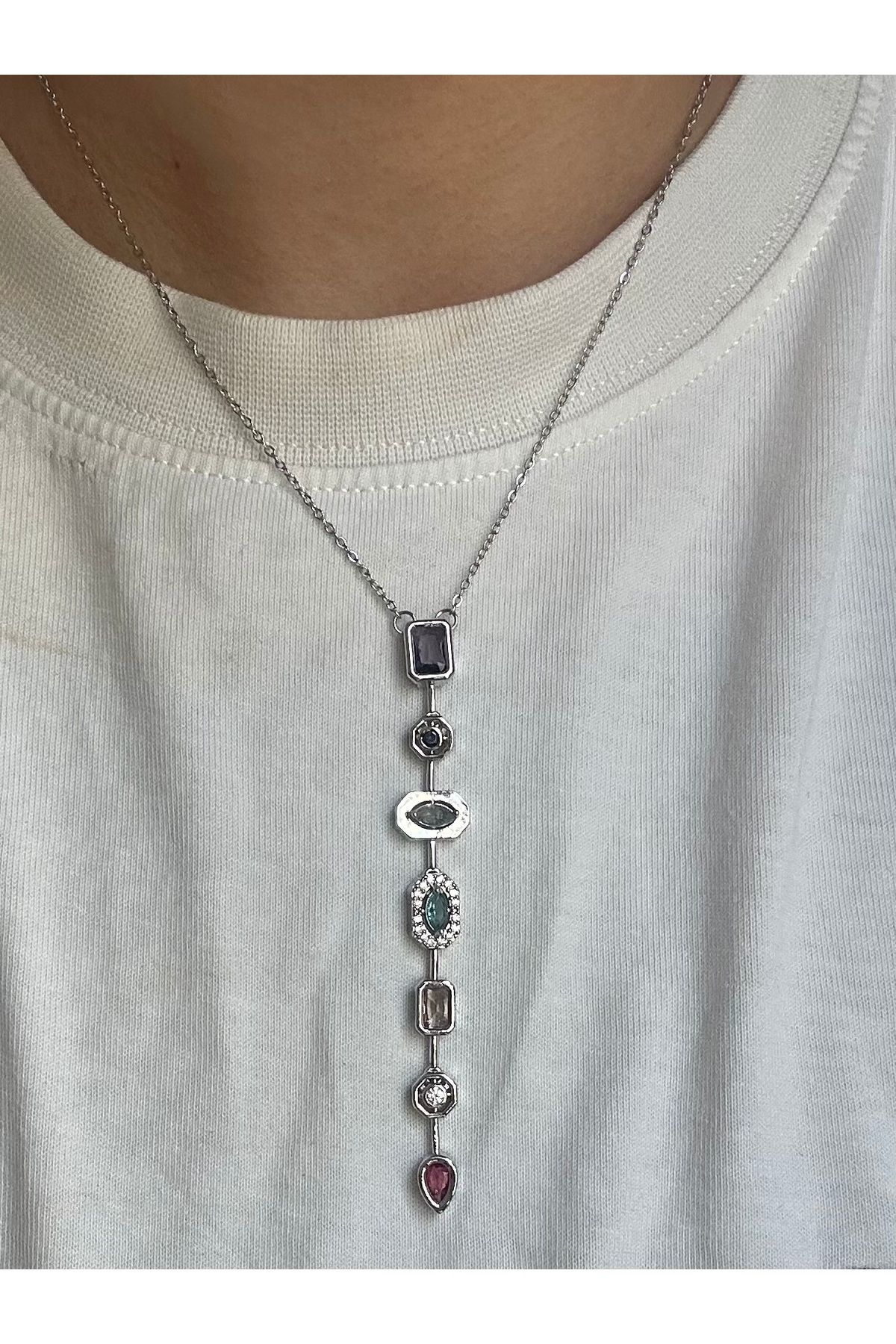Midellie 7 element çelik Y kolye | silver