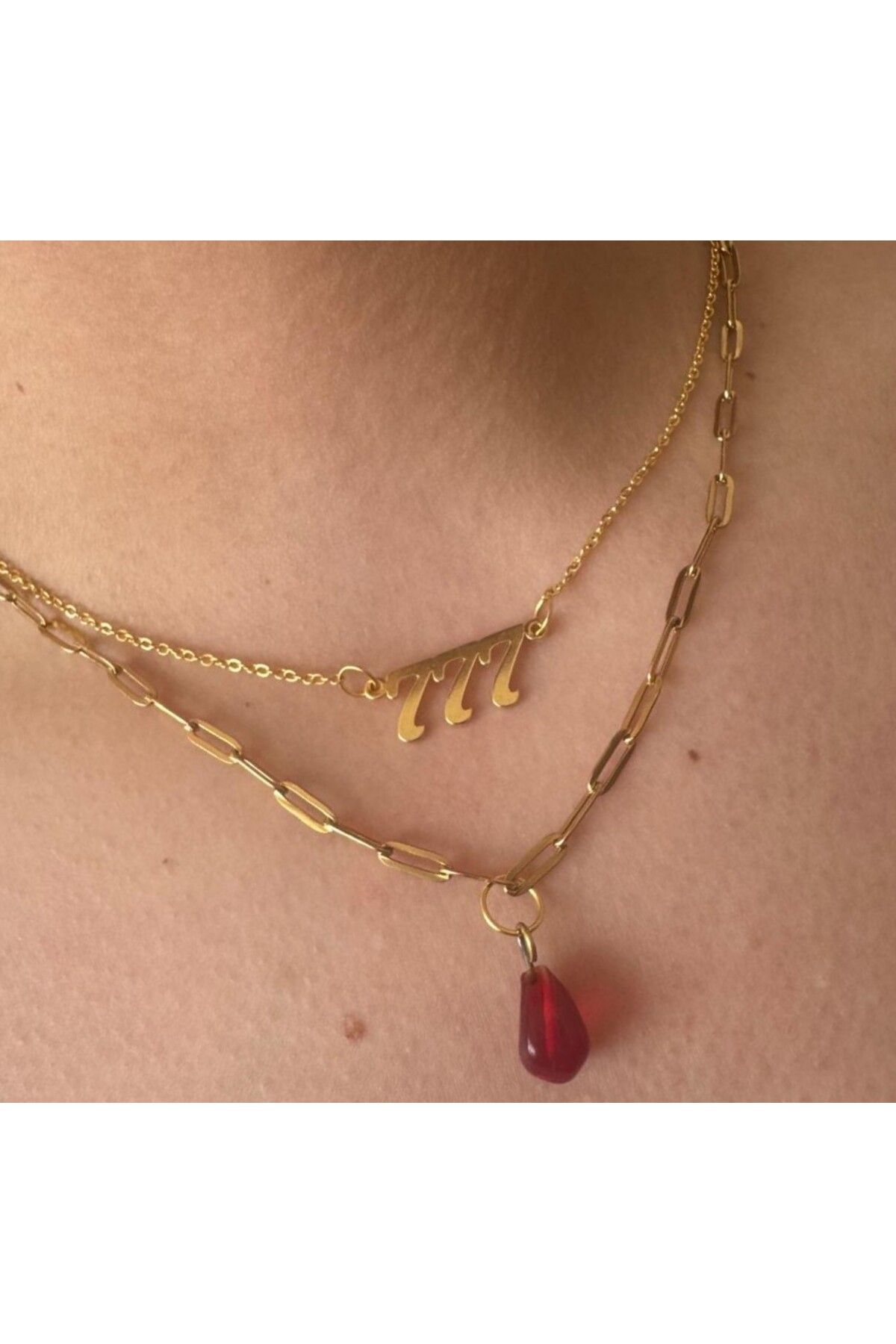 Mojo Jewellery Kadın Kolye Seti | Altın Kaplama 777 Kolye & El Yapımı Nar Figürlü Kolye