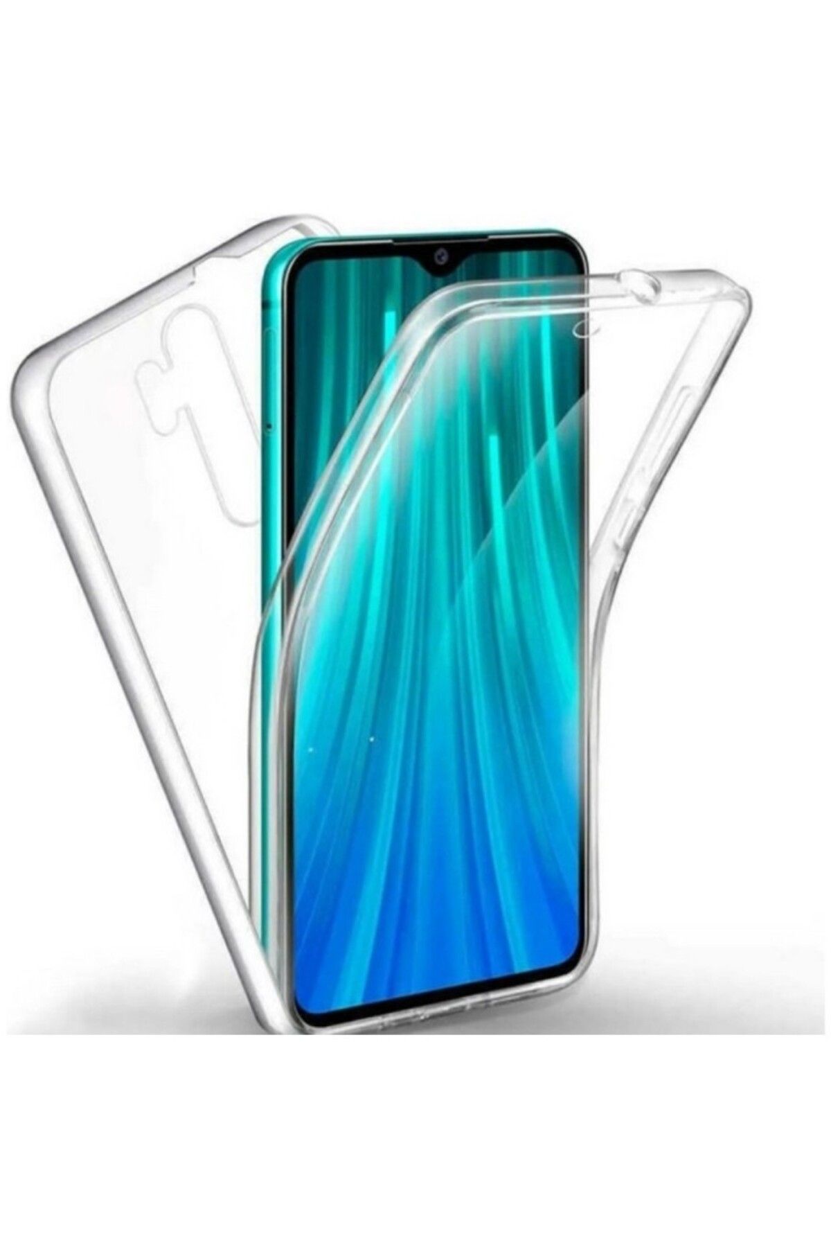 TezMax Xiaomi Redmi Note 8 Pro Uyumlu 360° Ön Arka Tam Koruyucu Şeffaf Silikon Full Body Kılıf