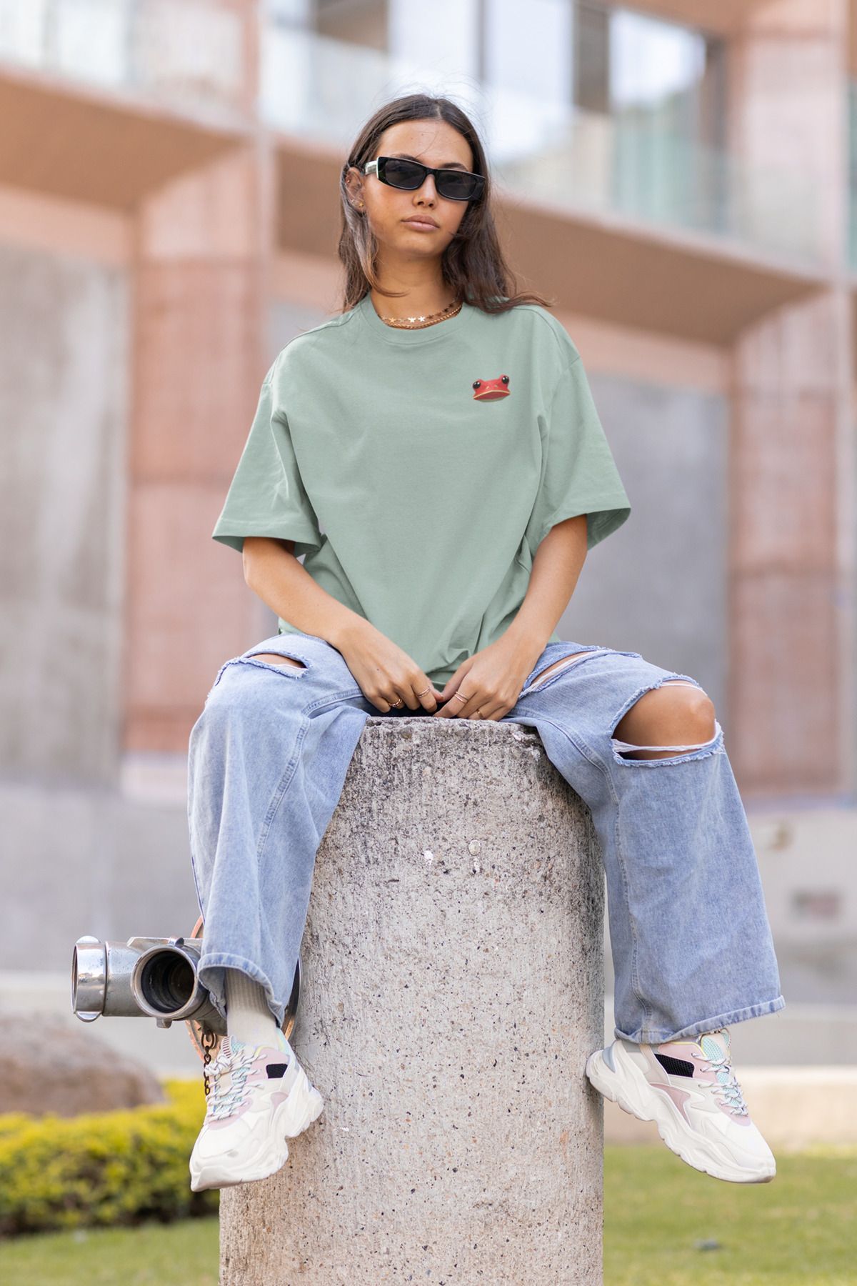 Merfy Wear Bestia Geometrica - Oversize - Unisex - %100 Pamuk - Bisiklet Yakalı Kurbağa Baskılı Tişört