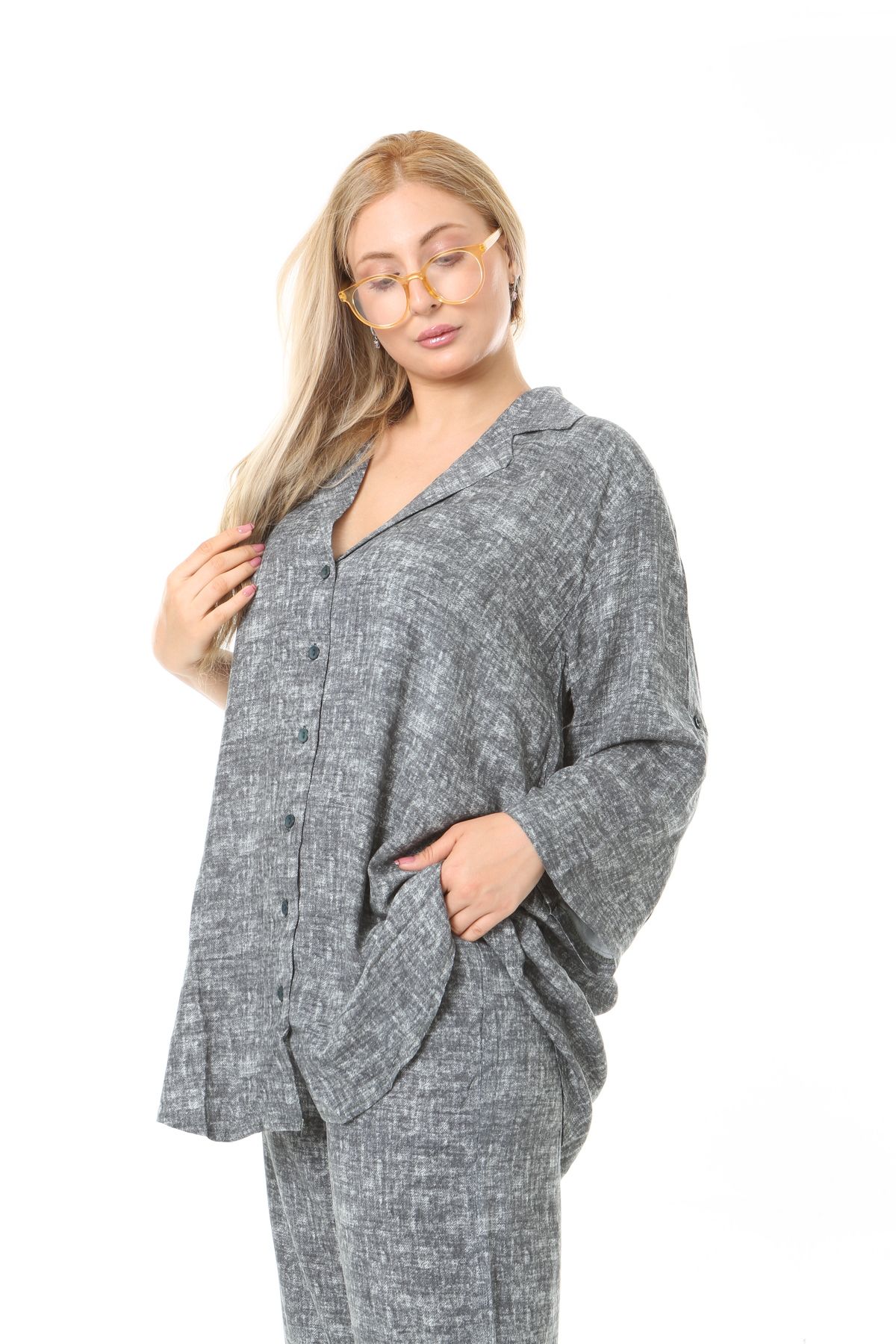 XL Modam-Linen Gray Bottom Top Set Large Size 3