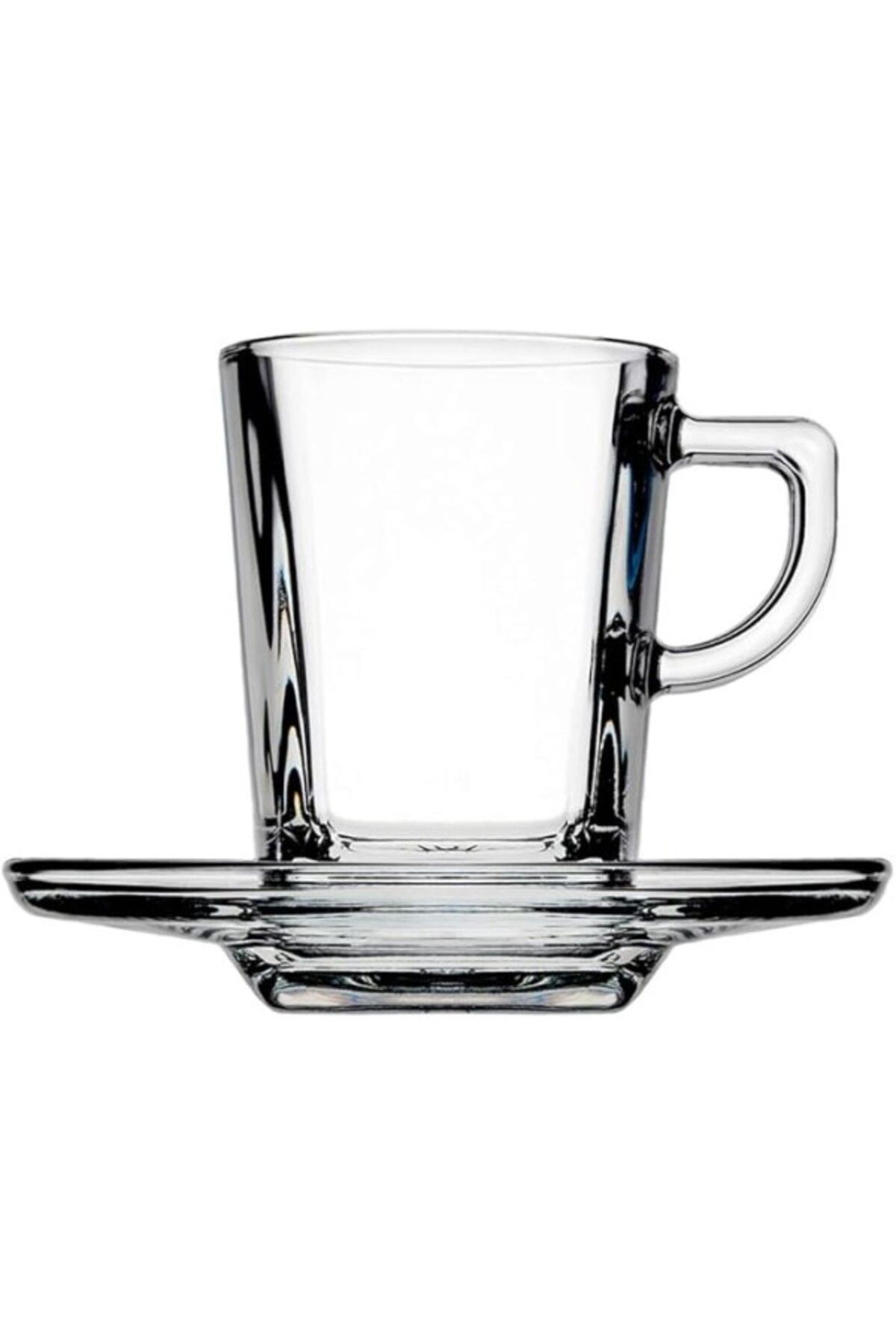 ShopZum Pasabahce Carre&apos; Service Espressotassen Mit Teller, Glas, Transparent, 6 Stück