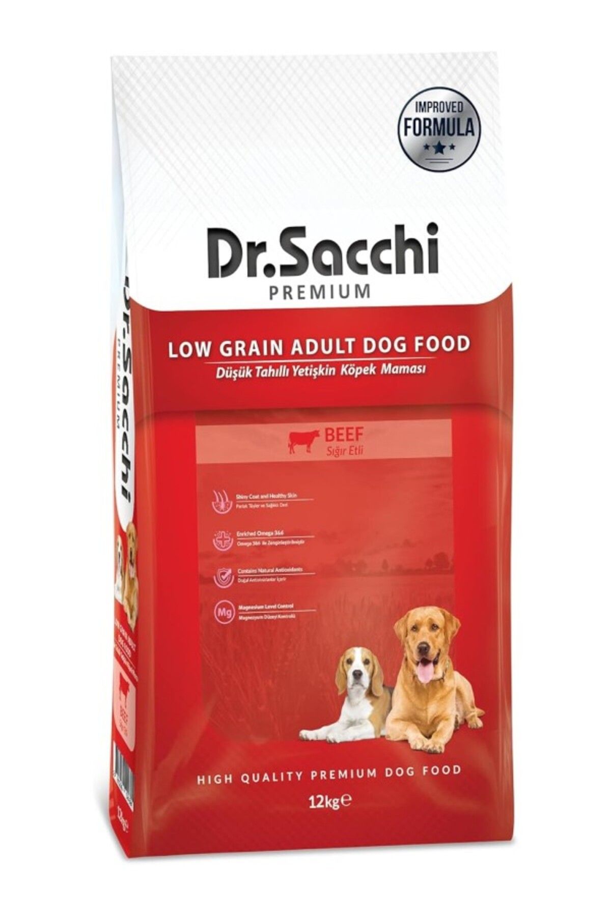 ShopZum Dr.Sacchi Düşük Tahıllı Sığır Etli Yetişkin Köpek Maması 12Kg