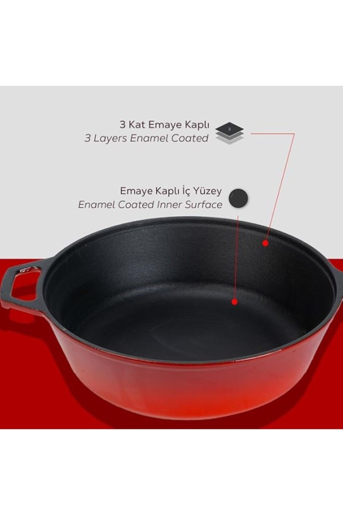 Lava-Casting Combo Deep Skillet / Saucepan and Frying Pan with Handle, with Metal Handle Lid, 26cm, Red 6