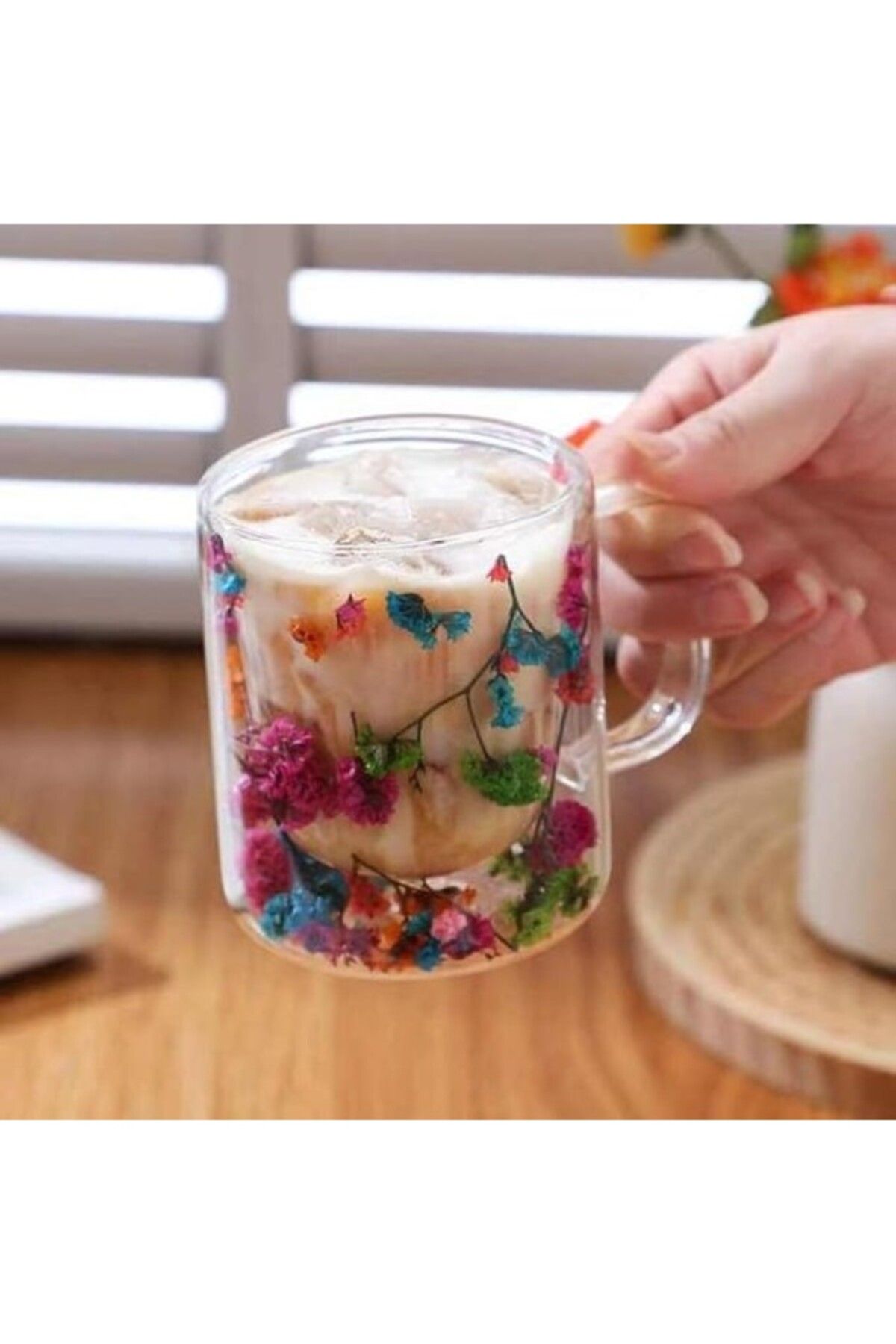 ShopZum 300Ml Çift Cidarlı Çiçekli Kupa – Isıya Dayanıklı Çift Katmanlı Cam Çay &Amp; Kahve Kupası | Şık