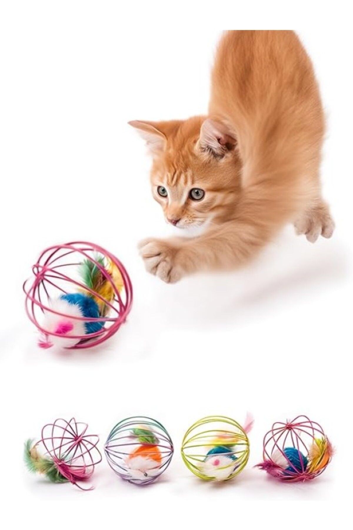 ShopZum Busstier Metal Kafesli Peluş Fareli Kedi Ve Köpek Oyuncağı – 6 Cm Eğlenceli Oyun Topu