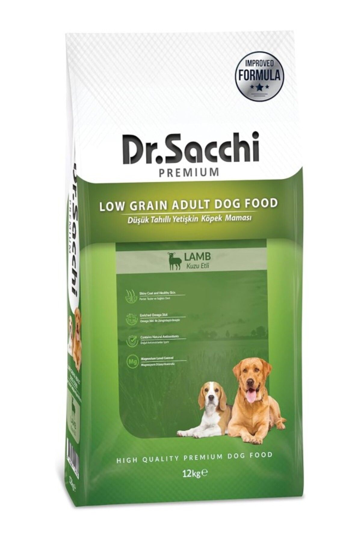 ShopZum Dr.Sacchi Düşük Tahıllı Kuzu Etli Yetişkin Köpek Maması 12Kg