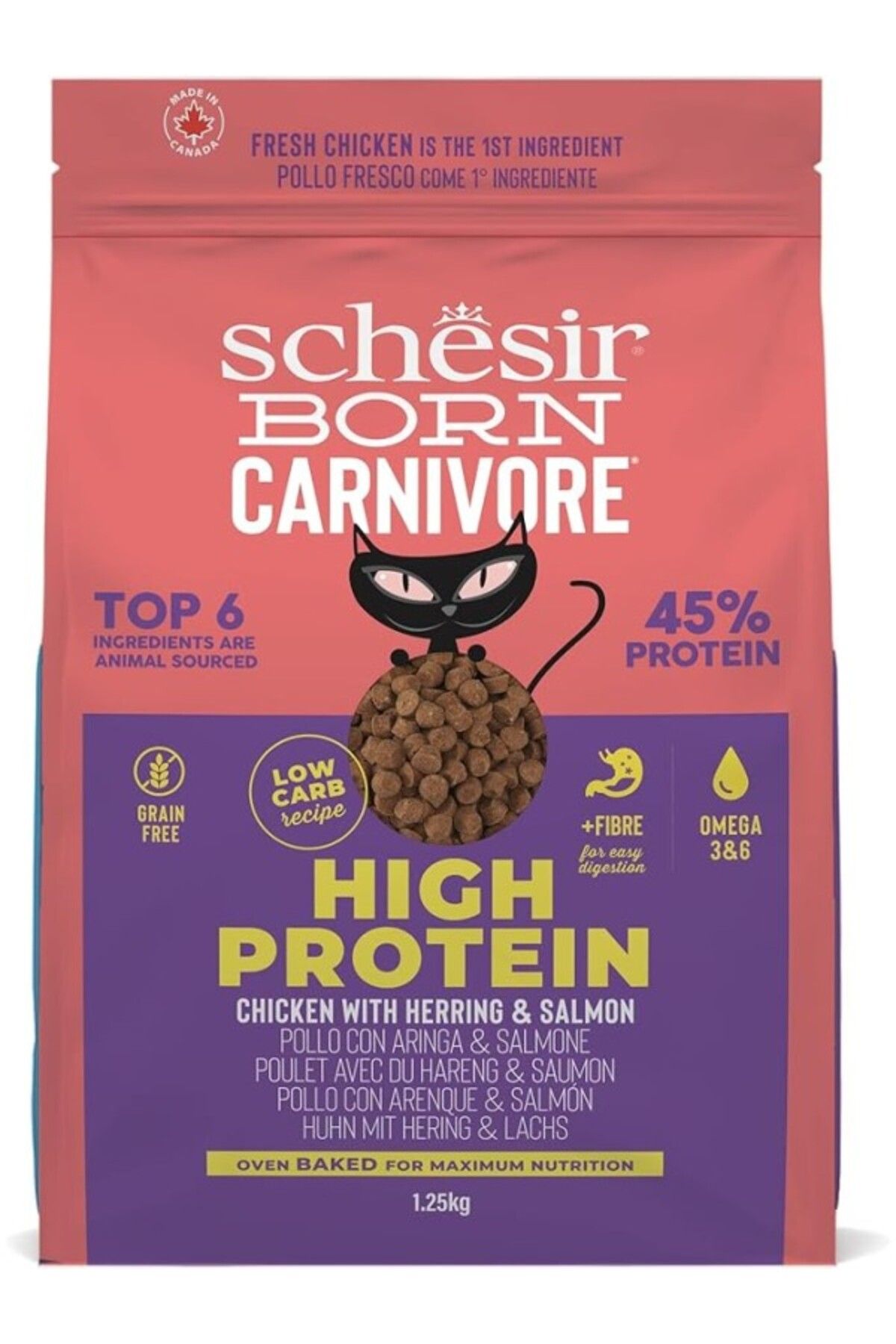 ShopZum Schesir Born Carnivore Tavuklu Somonlu Ve Ringa Balıklı Yetişkin Kedi Maması 1,25kg