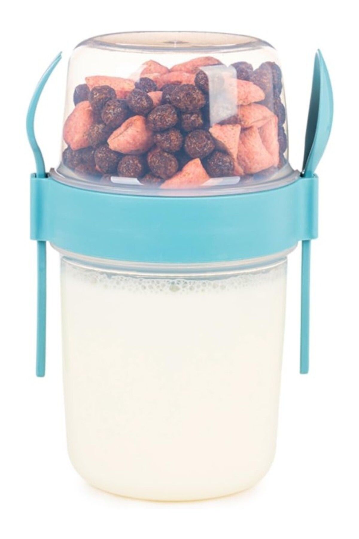 ShopZum 650 Ml Take-Go Kaşıklı Hazneli Meyveli Müsli Kabı Piknik Iş Yoğurt Süt Bardağı Kapaklı Ve Kaşıklı