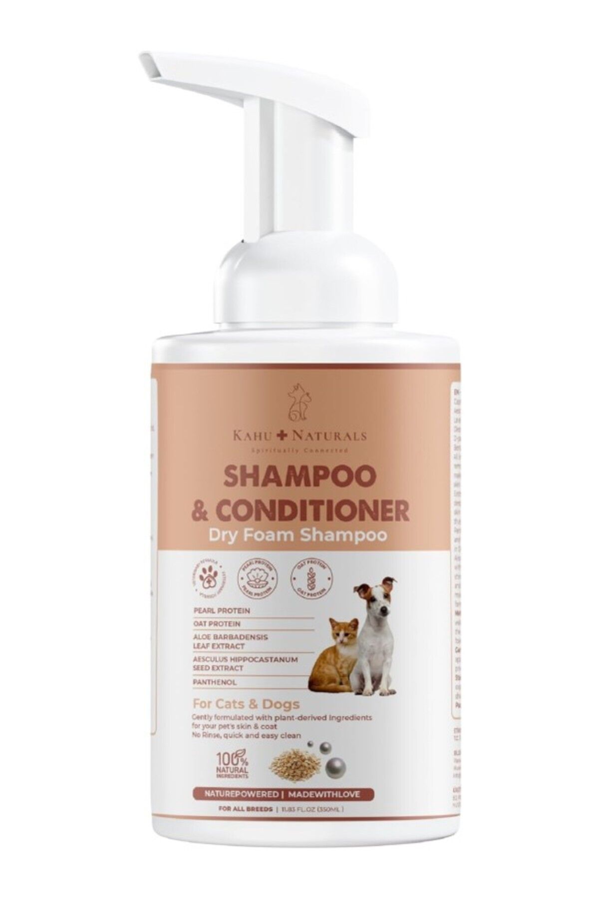 ShopZum Kahu Naturals Kuru Köpük Şampuan Ve Nemlendirici, Durulamasız, Kolay Tarama, Kedi Ve Köpek, Organik