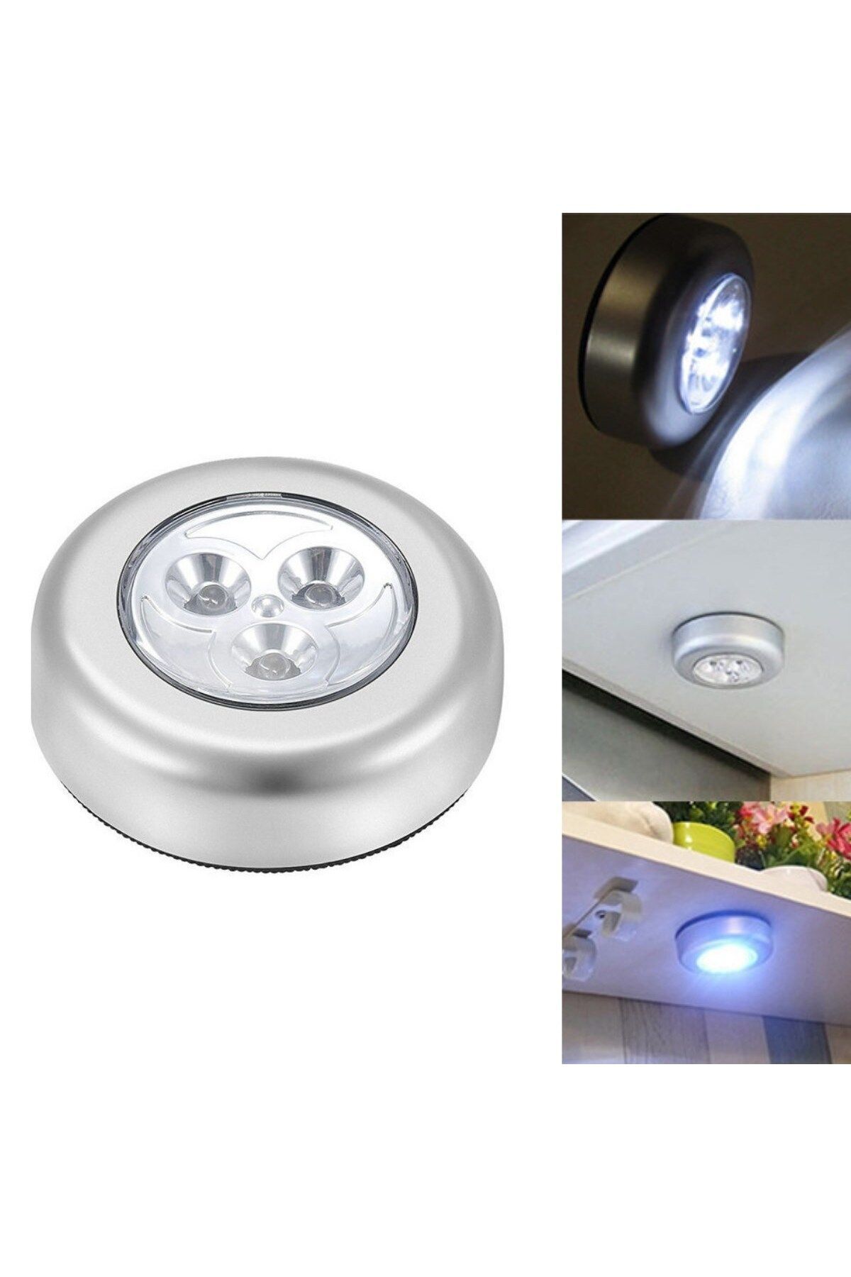 SerenityHaven Kablosuz Spot Pilli Dokunmatik Led Lamba 3 Ledli Dolap Lambası (2818)