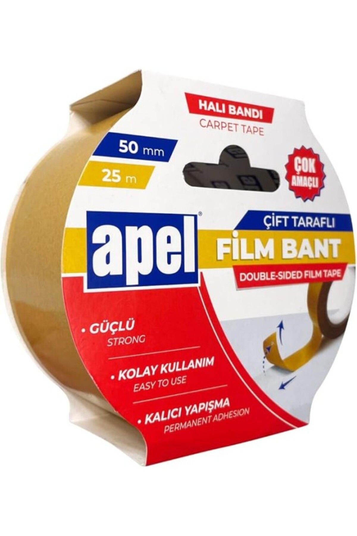 ShopZum Apel Çift Taraflı Film Bant (Halı Bandı) Askılı Karton 50 Mm X 25 M Şeffaf
