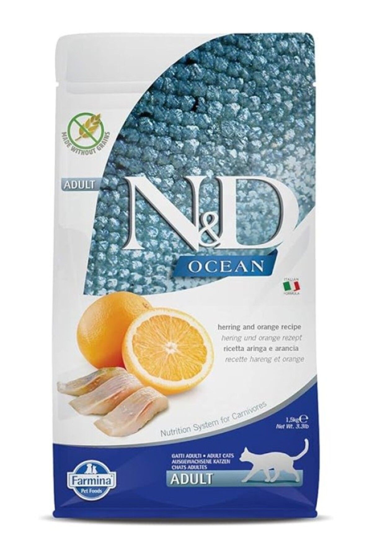 ShopZum N&amp;d Ocean Kuru Kedi Maması, Ringa Balığı Ve Portakallı, Yetişkin, 1.5 Kg