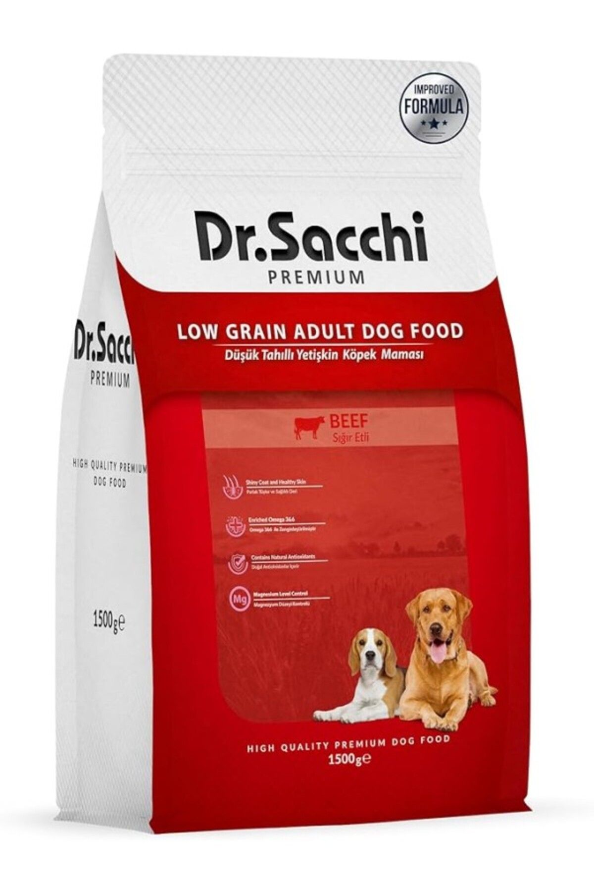 ShopZum Dr.Sacchi Premıum Düşük Tahıllı Sığır Etli Yetişkin Köpek Maması 1,5 Kg