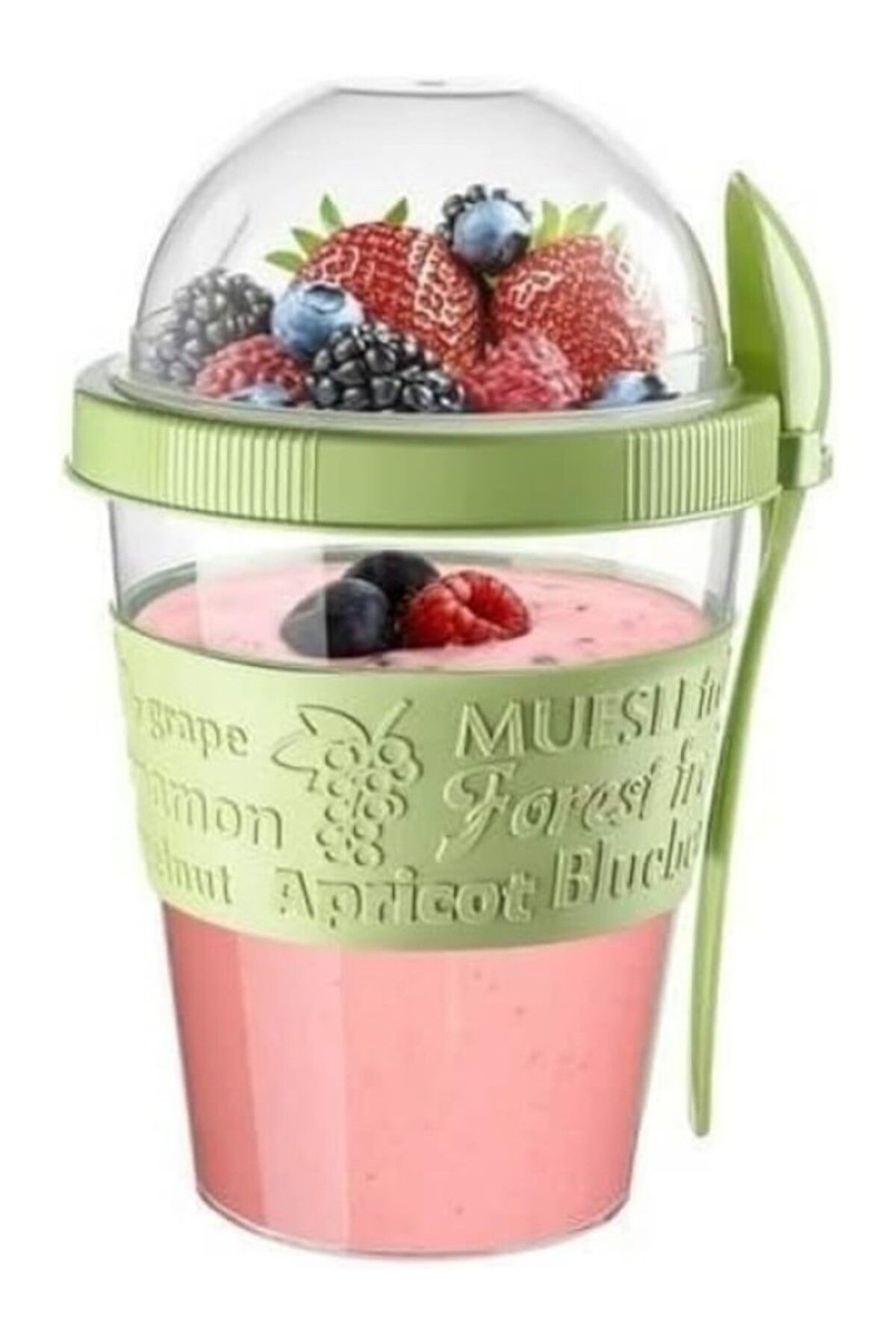 ShopZum Renkli Take And Go Kaşıklı Hazneli Meyveli Yoğurt Kabı Piknik Iş Atıştırmalık Diyet Müsli Granola