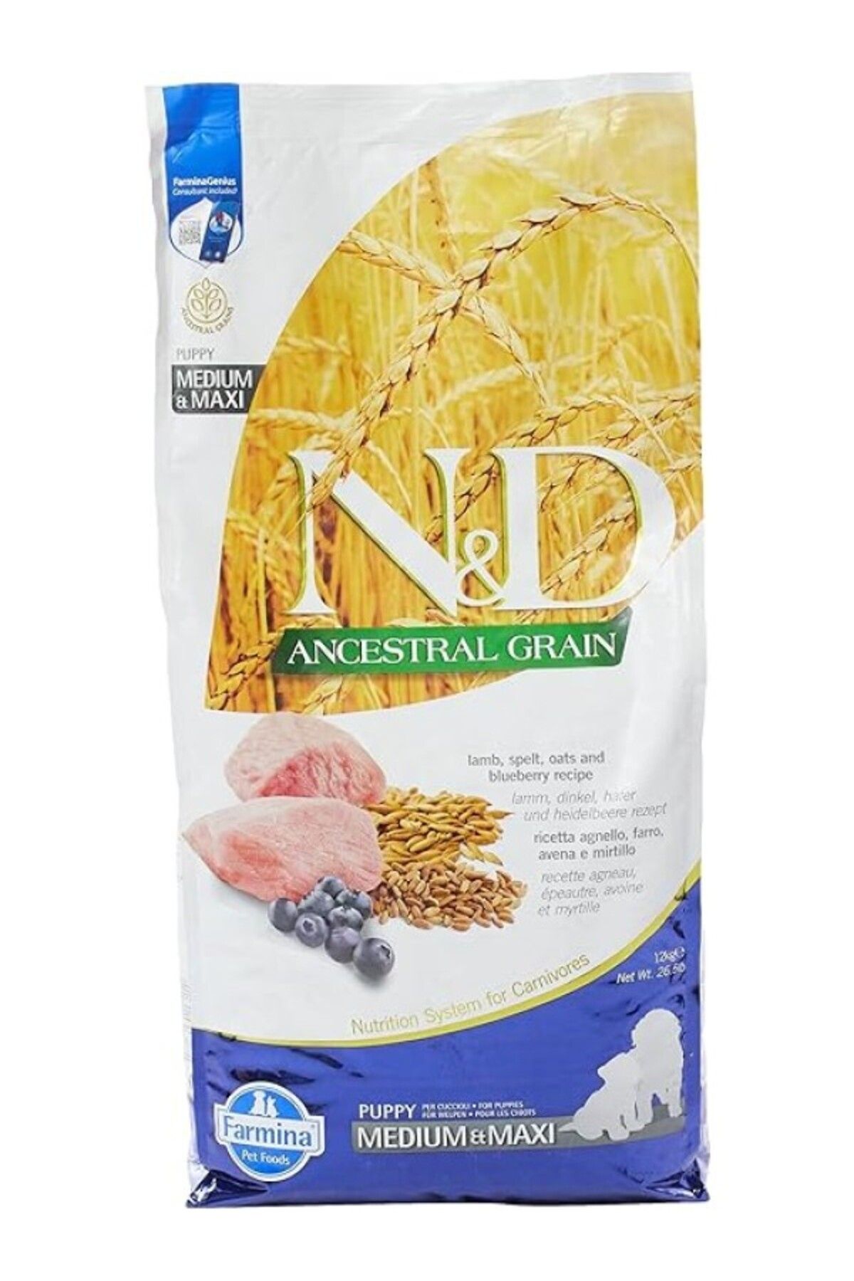 ShopZum N&Amp;D Ancestral Grain Kuru Köpek Maması, Kuzu, Kılçıksız Buğday, Yulaf Ve Yabanmersinli, Yavru Kö