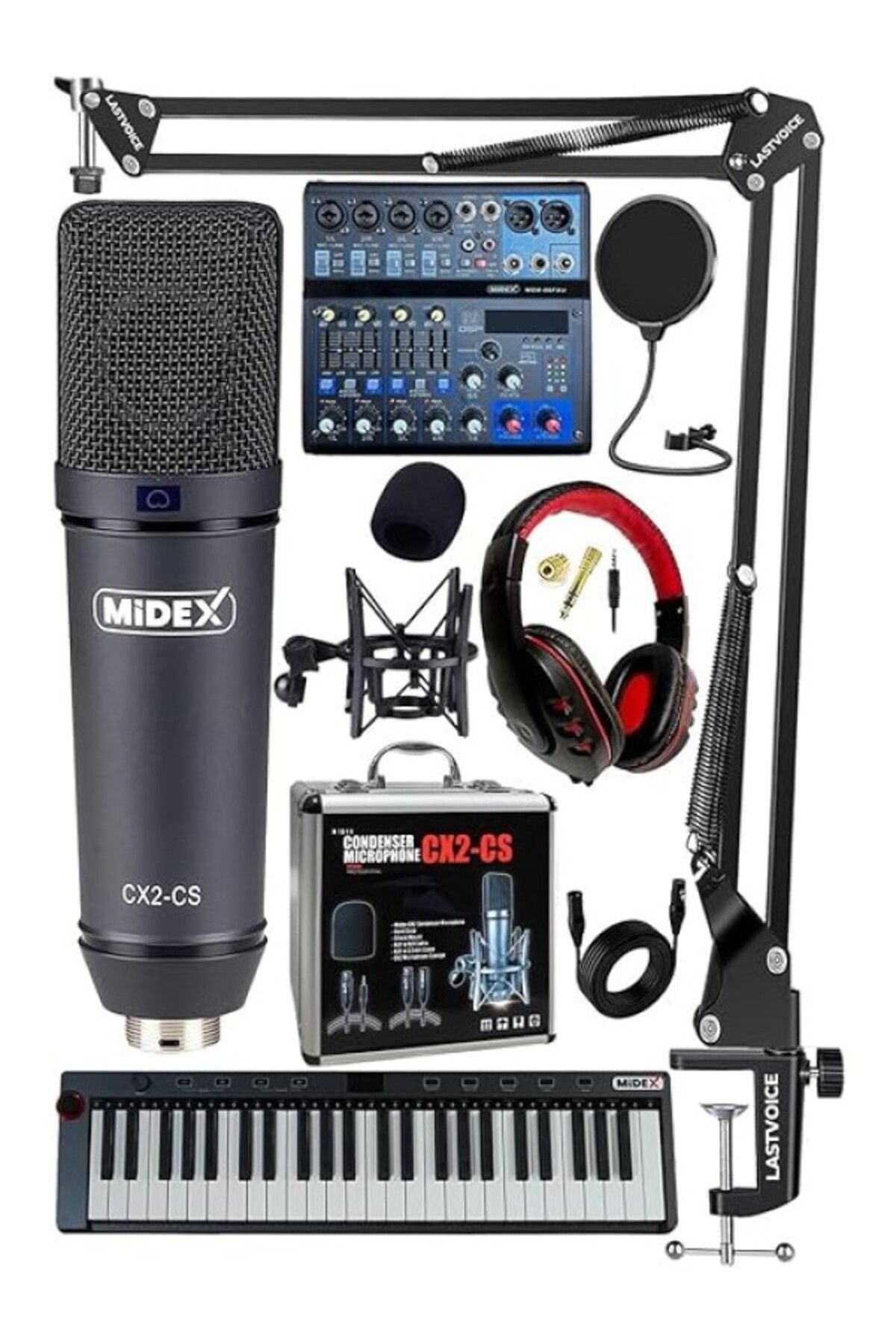 ShopZum Stüdyo Ekipmanları Midi Live Paket-5 Ses Kartlı Mikser Midi Klavye Cx2 Mikrofon Kulaklık