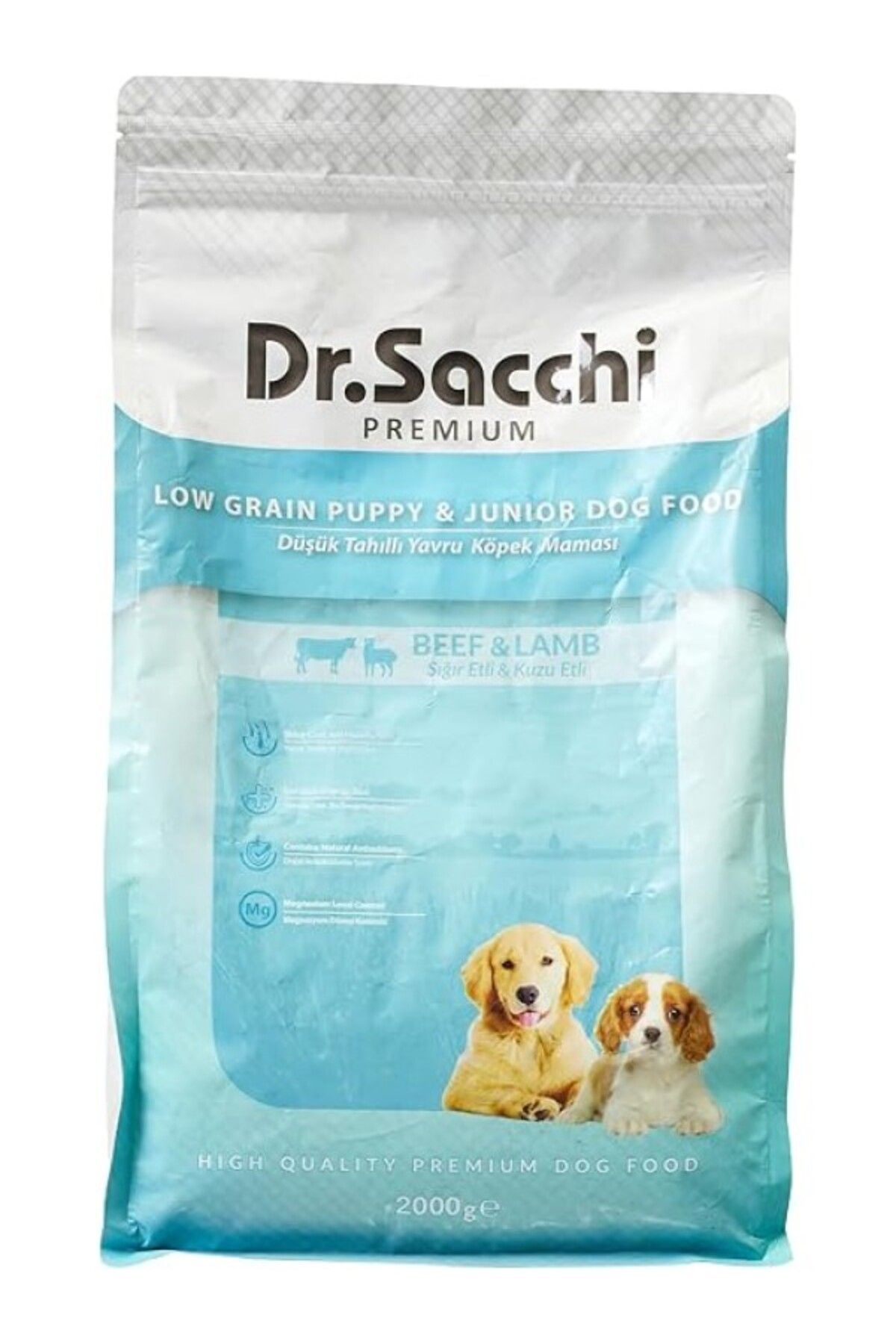 ShopZum Dr.Sacchi Premium Kuru Köpek Maması, Sığır Ve Kuzu Etli, Düşük Tahıllı, Yavru Köpek, 2 Kg