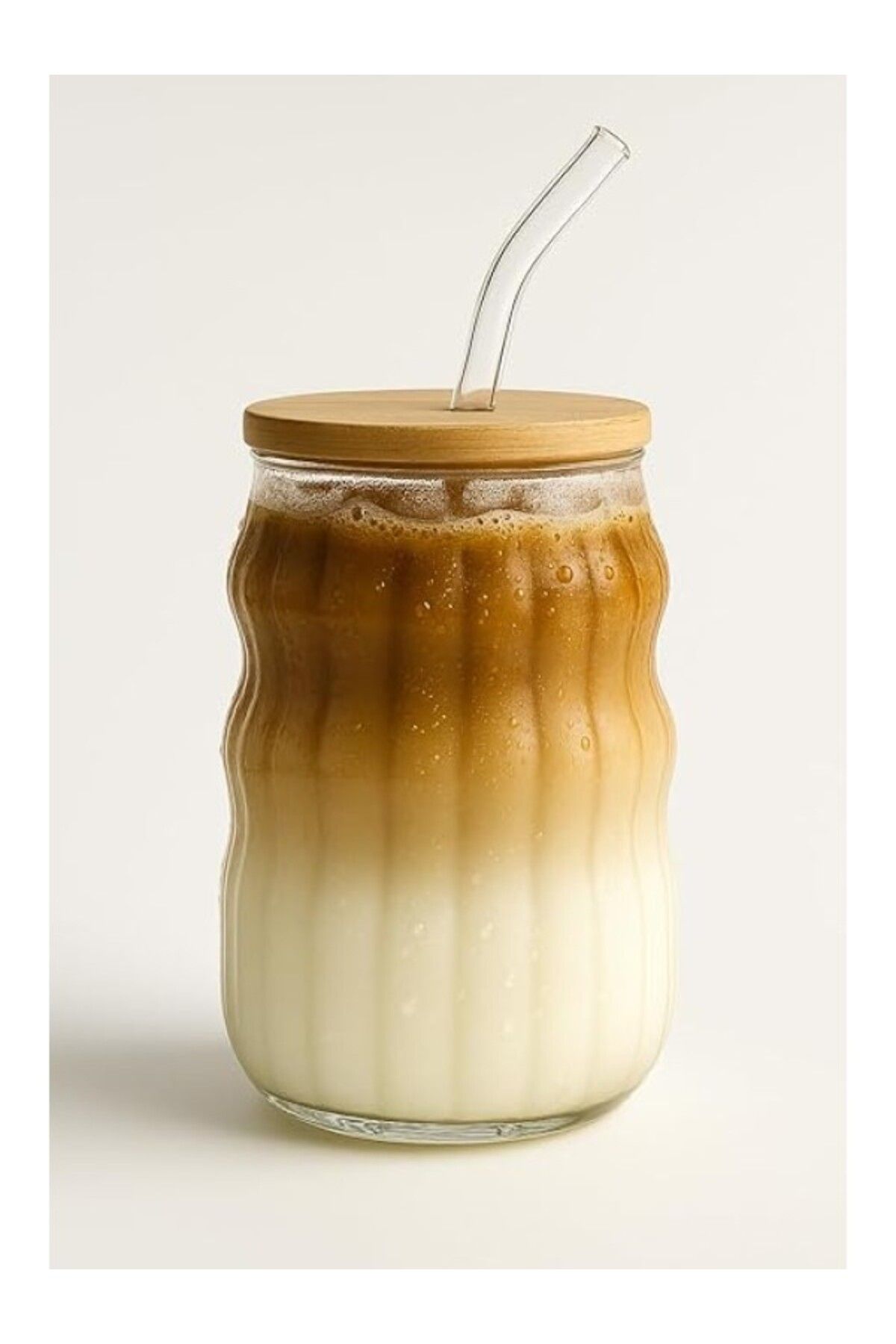 ShopZum Kahve Bardağı Isıya Dayanıklı Ice Latte Cam Pipetli Bardak Kahve Kokteyl Cam Sunum Bardağı Meşrubat