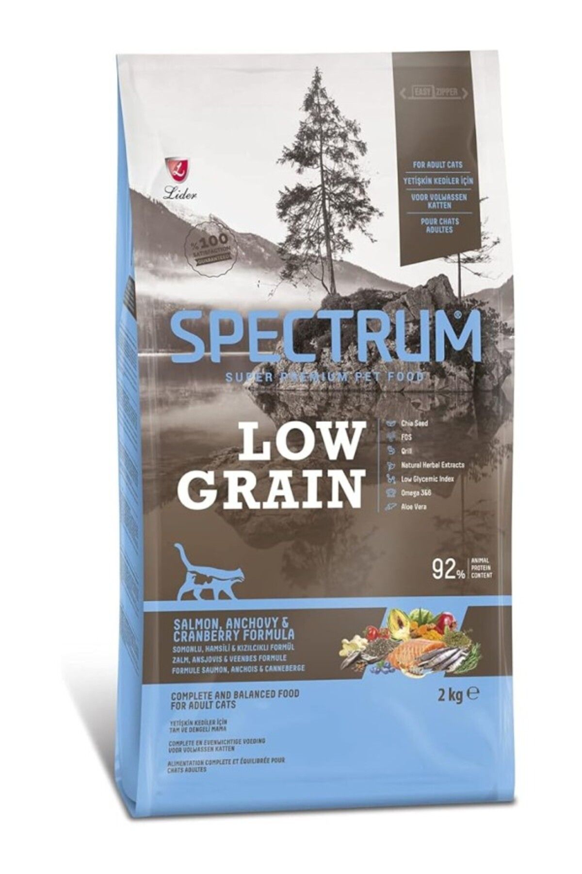 ShopZum Spectrum Düşük Tahıllı Somon, Hamsi Ve Yaban Mersinli Yetişkin Kedi Maması 2Kg