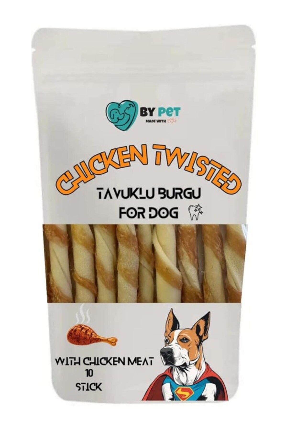 ShopZum Tavuk Sargılı Burgu Köpek Ödül Maması, Köpek Ödül Kemiği, Chicken Twisted, 10 Sticks