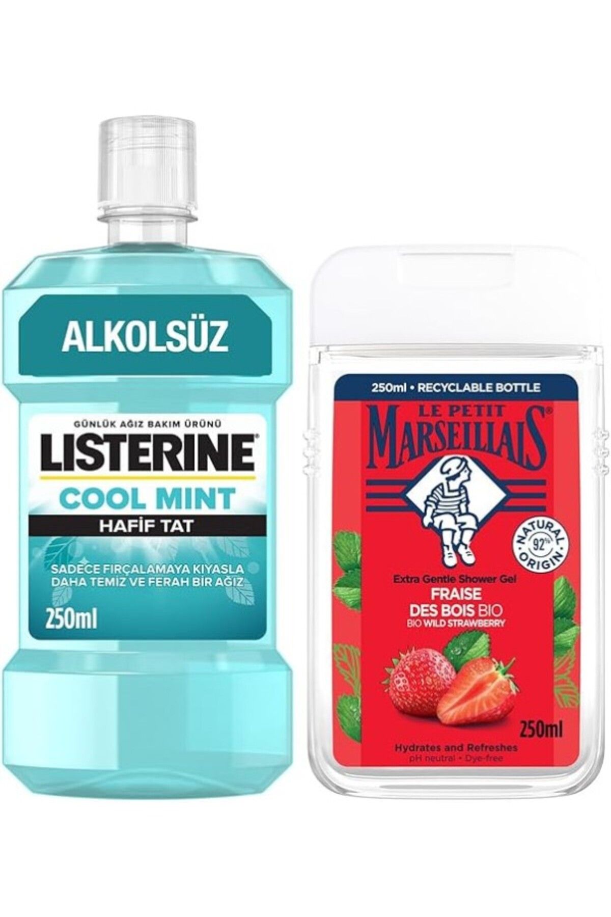 ShopZum Le Petit Marseillais Duş Jeli Akdeniz Çileği 250 Ml + Listerine Cool Mint Ağız Bakım Suyu Hafif Tat