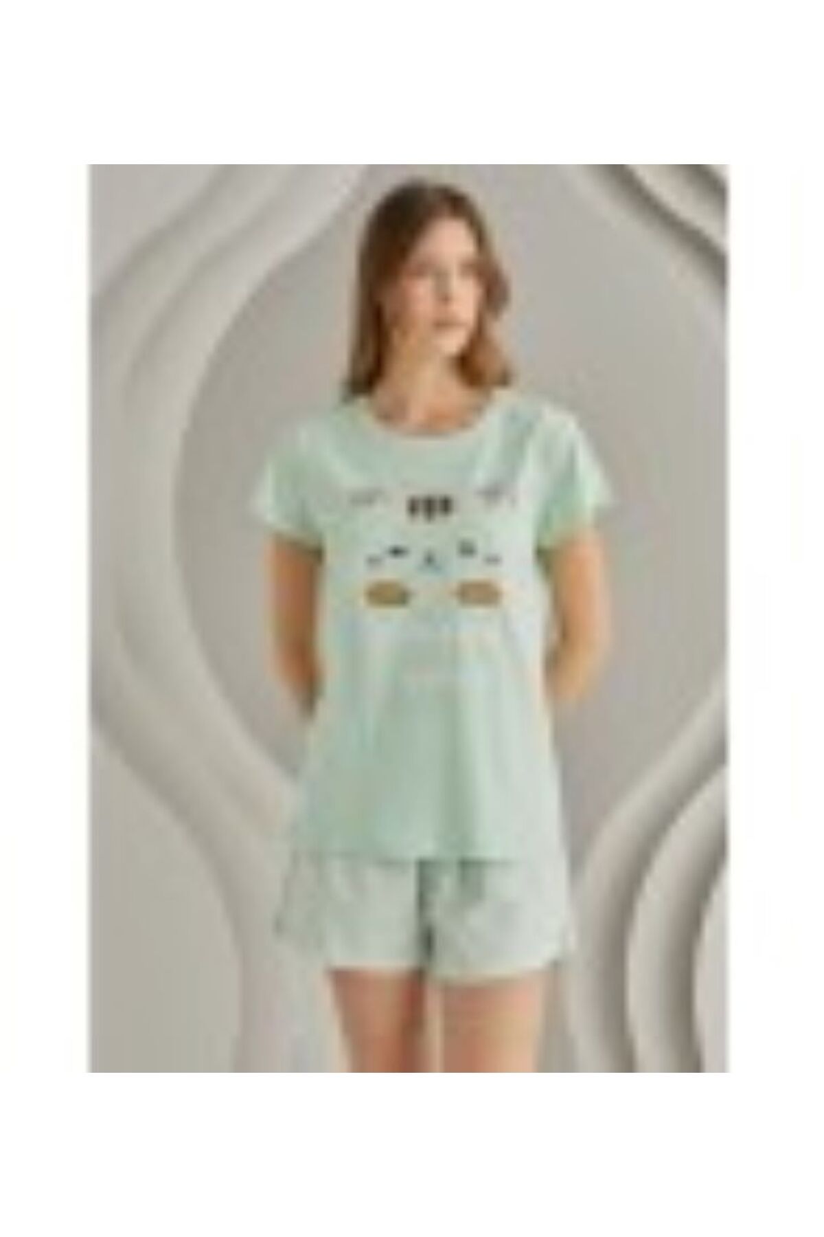 DREAM FASHION Nbb %100 Pamuklu Baskılı Kısa Kollu Yazlık Kadın Pijama Takımı Yeşil