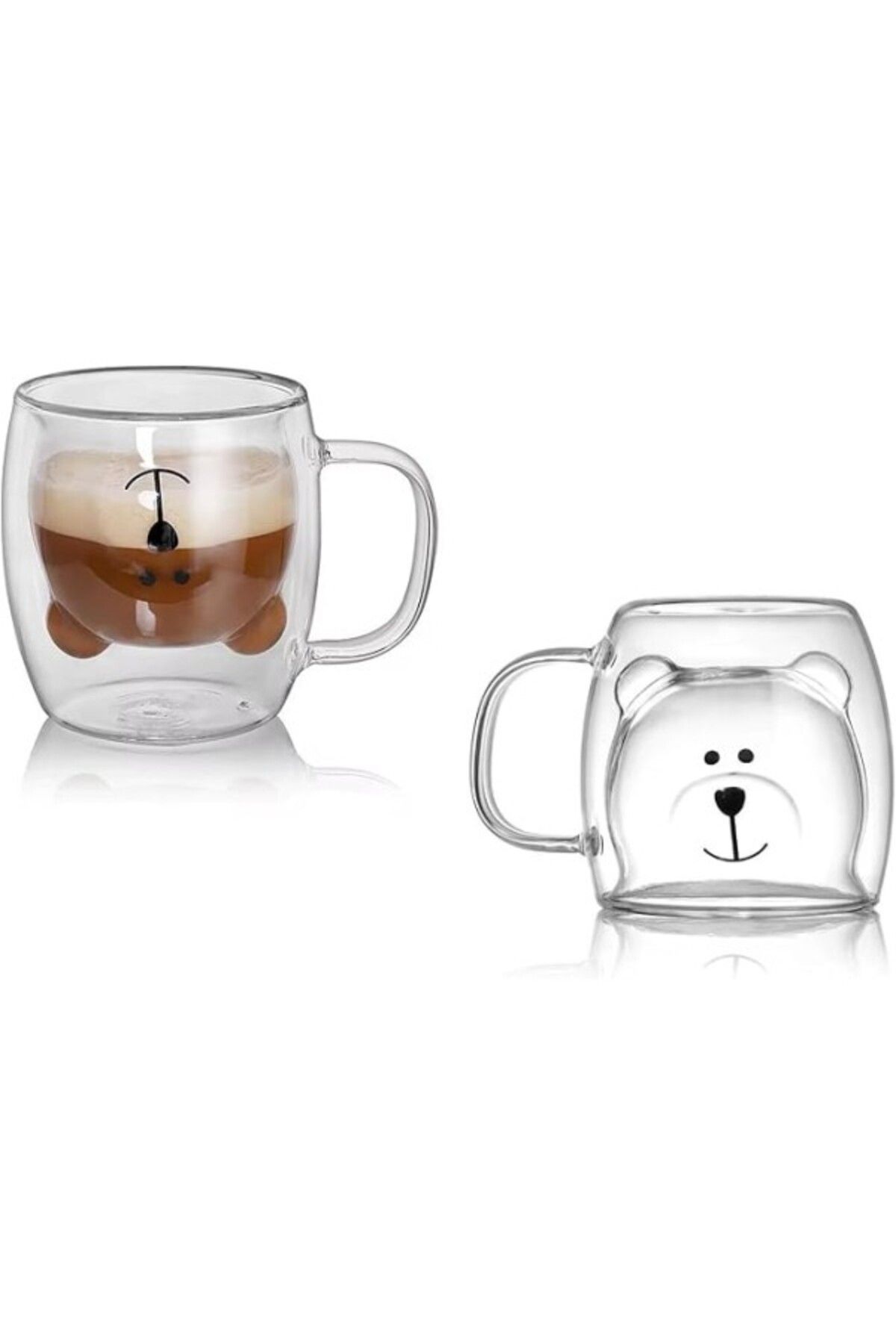 ShopZum Orret Home 2 Adet Ayıcık Tasarımlı Çift Cidarlı Cam Kupa, Borosilikat Termisil Cam, Isıya Dayanıklı
