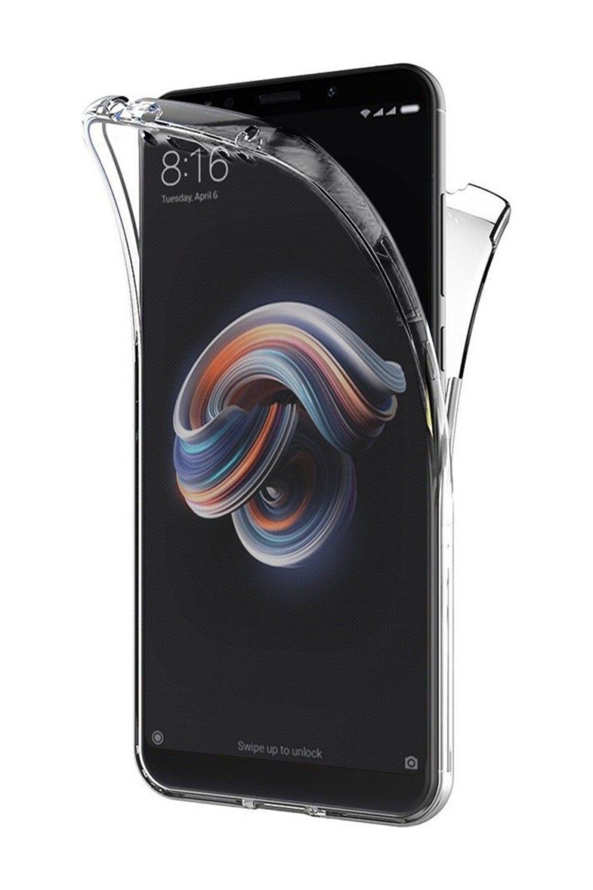TezMax Xiaomi Redmi Note 5 Pro Uyumlu 360° Ön Arka Tam Koruyucu Şeffaf Silikon Full Body Kılıf