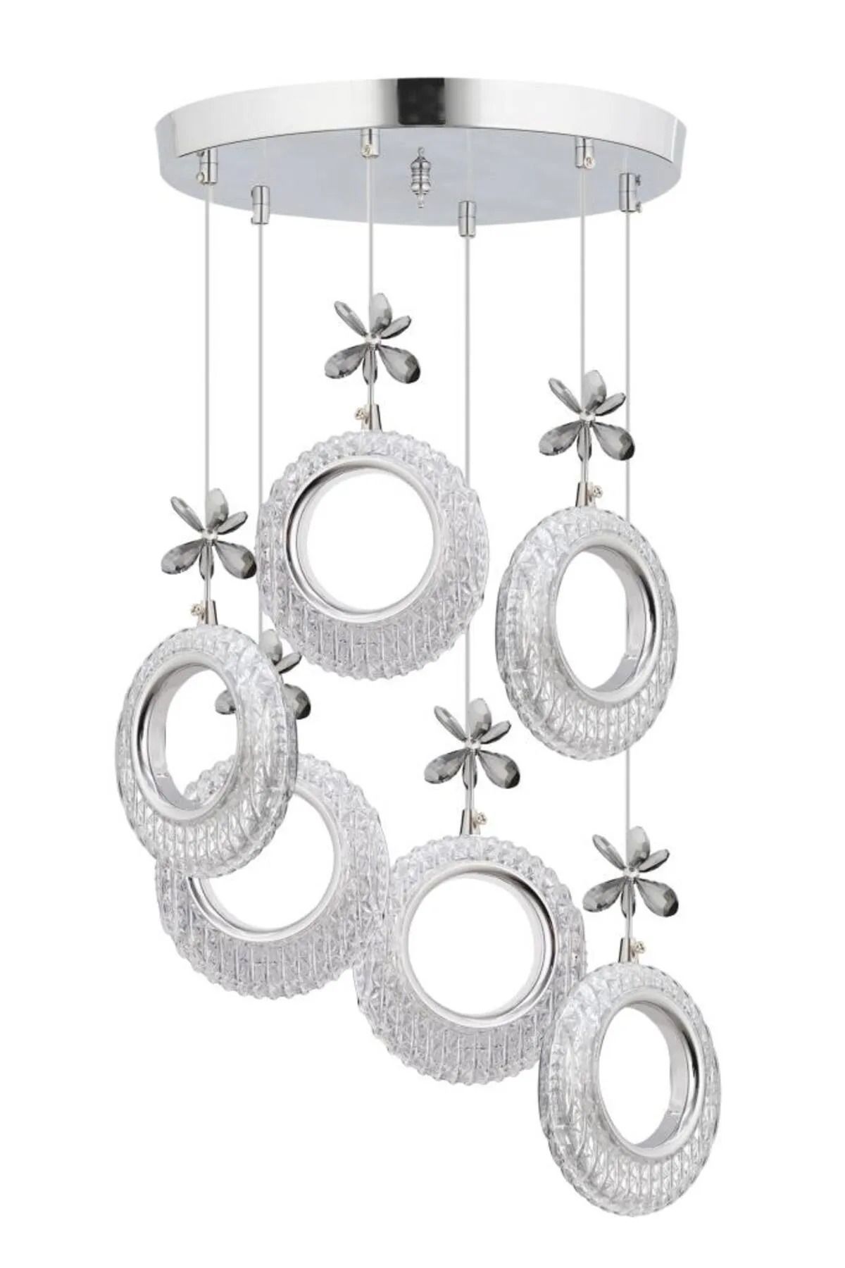 XİGENON Natura Lüx Gümüş 6 lı kristal taşlı ledli sarkıt modern avize