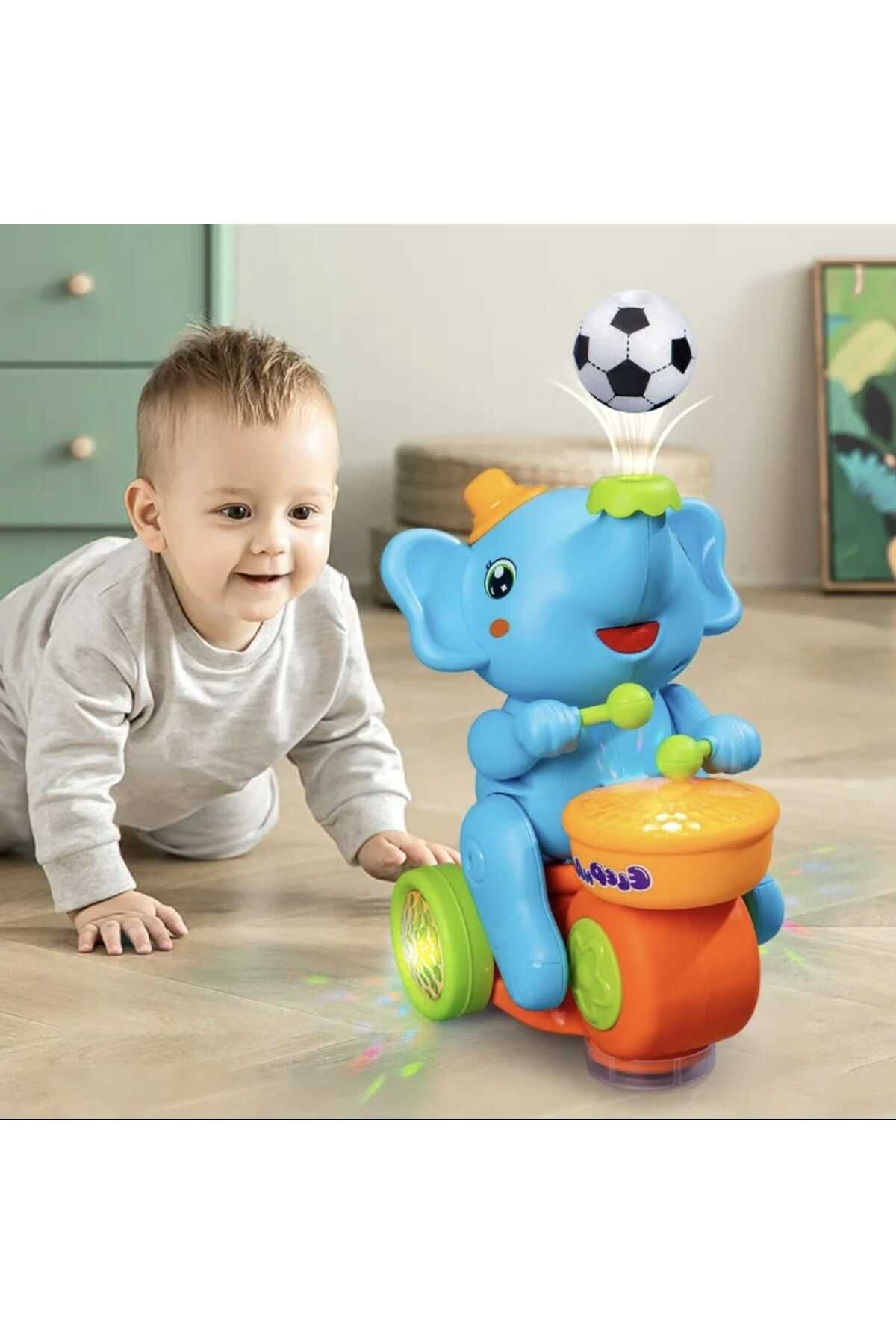 Joyfer Davulcu Fil Top Üfleyen Davul Çalan Işıklı Müzikli Yavru Fil Oyuncak