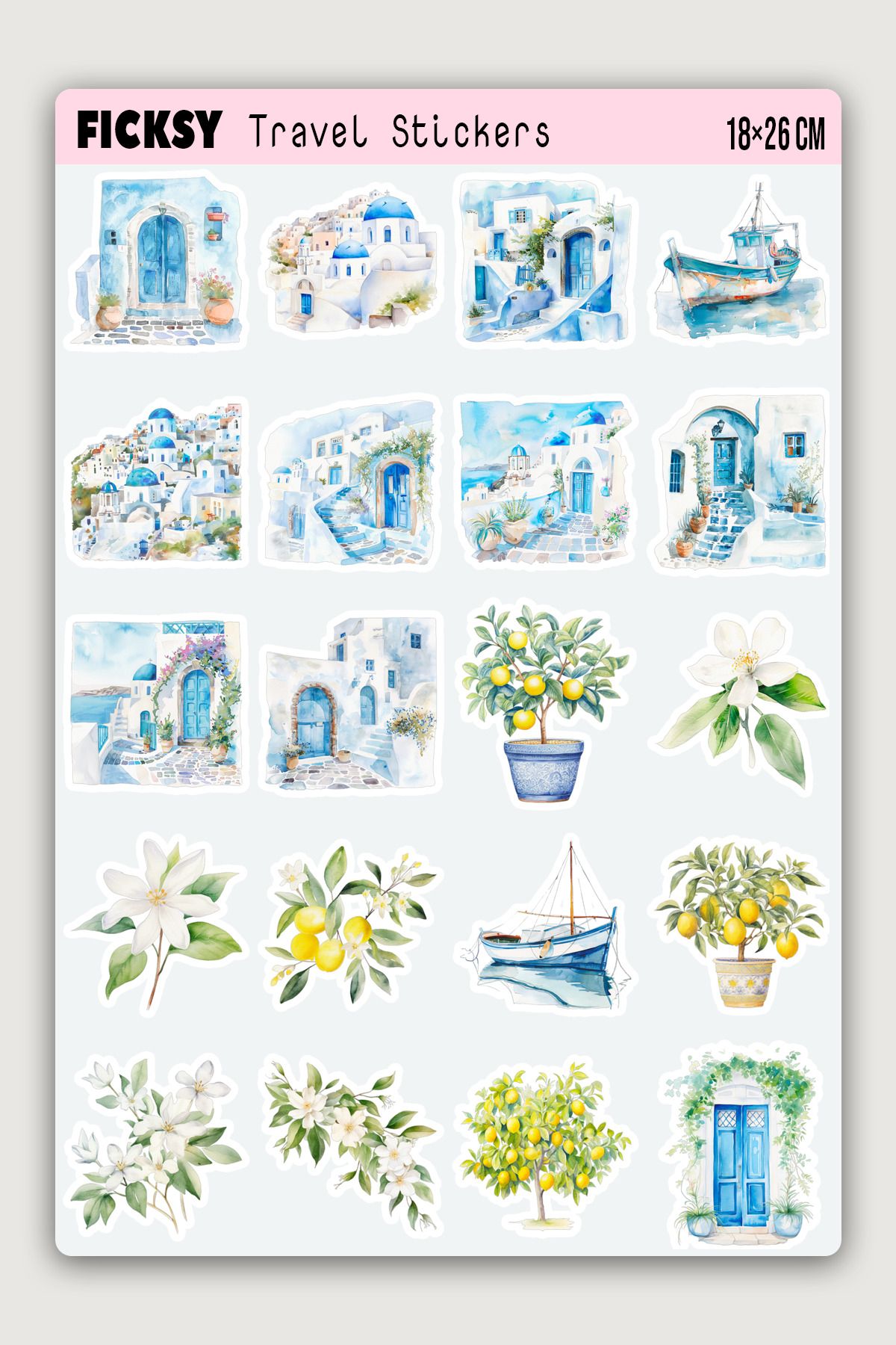 Ficksy Akdeniz Sticker Seti - 40 Adet Travel Gezgin Seyahat Etiket Çıkartma