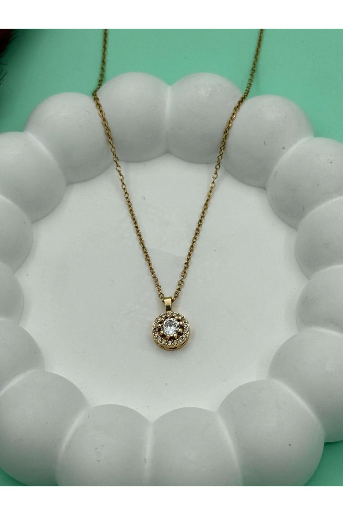 LAVİNYAMJEWELLERY ÇELİK ZİRKON TAŞLI 45 CM KOLYE 316L YUVARLAK
